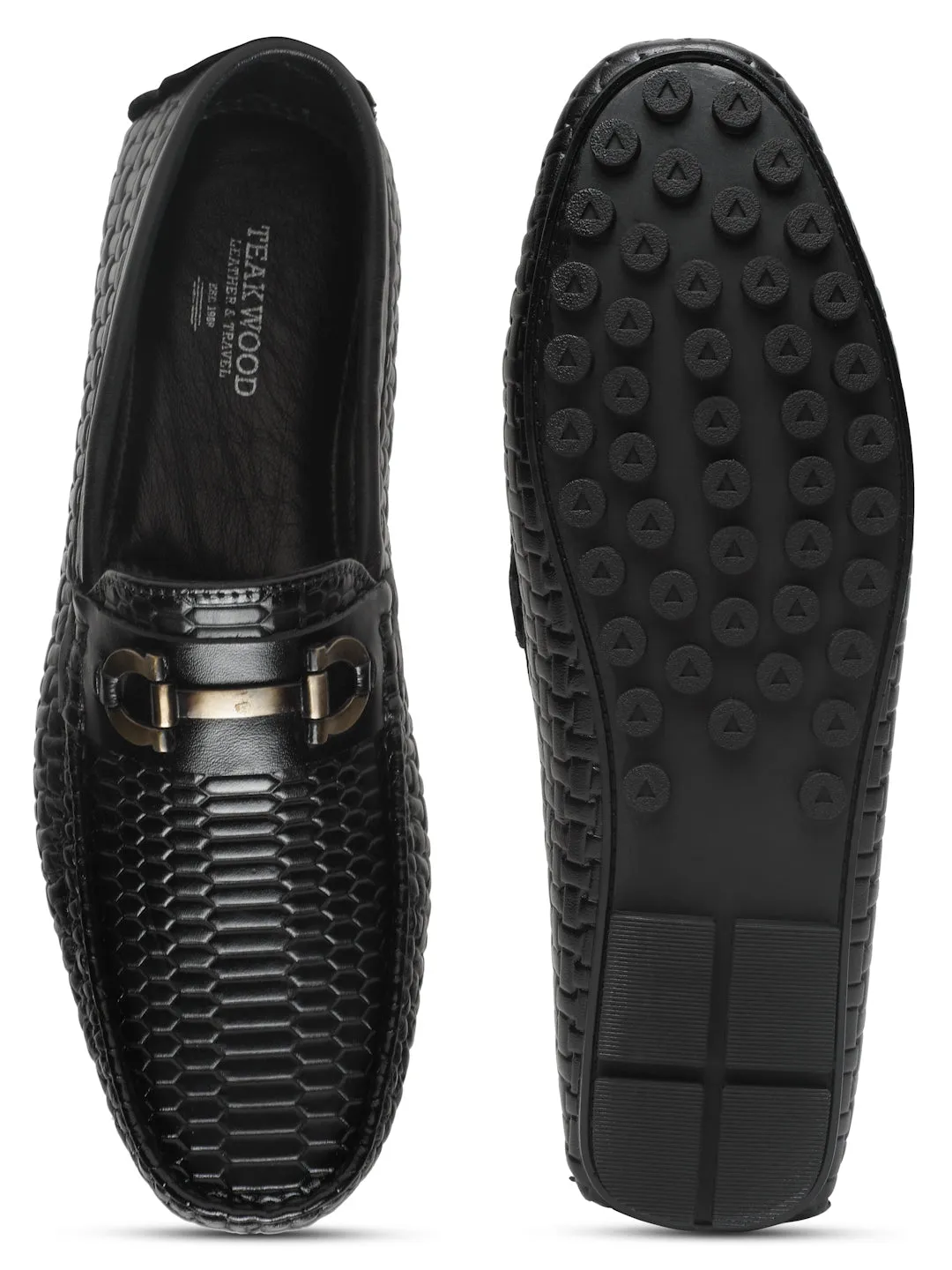 Men's Black Texture Leather Flexi 360 Loafers