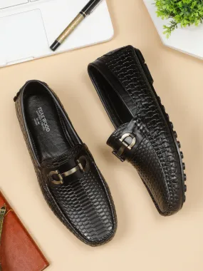 Men's Black Texture Leather Flexi 360 Loafers