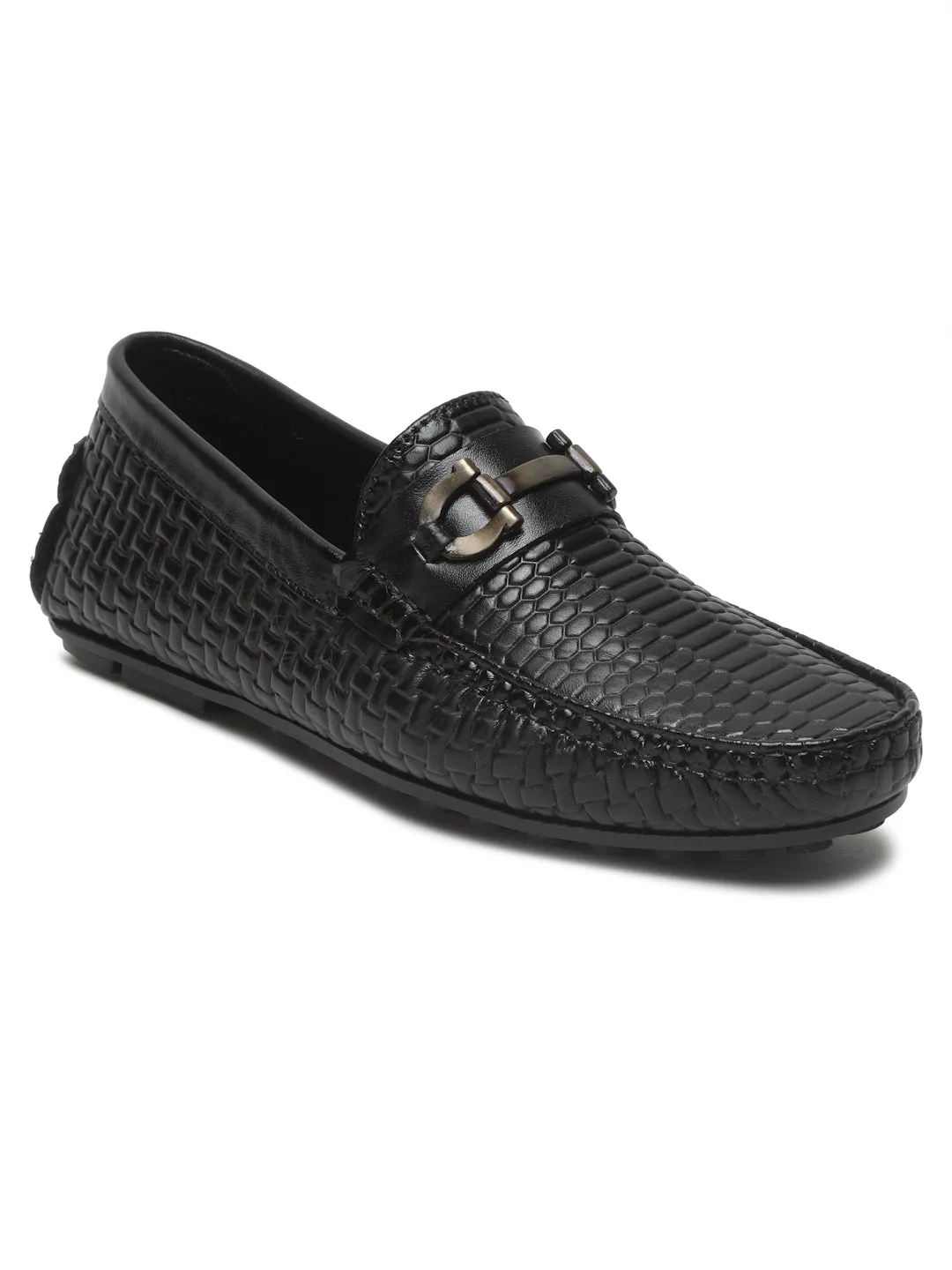 Men's Black Texture Leather Flexi 360 Loafers