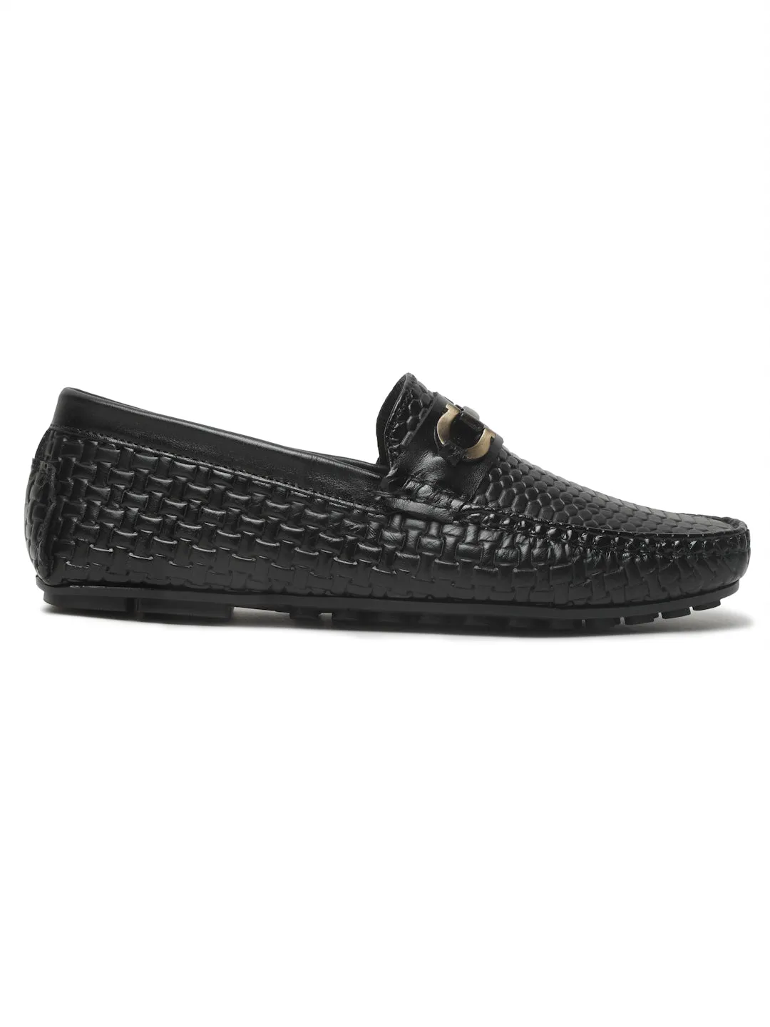 Men's Black Texture Leather Flexi 360 Loafers