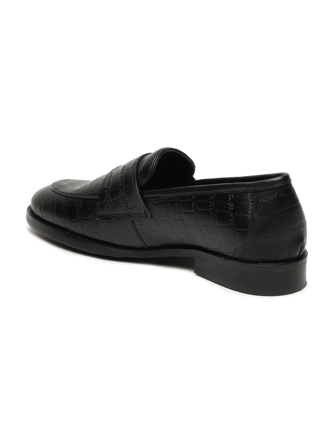 Men's Black Texture Leather Monk Strap Loafers