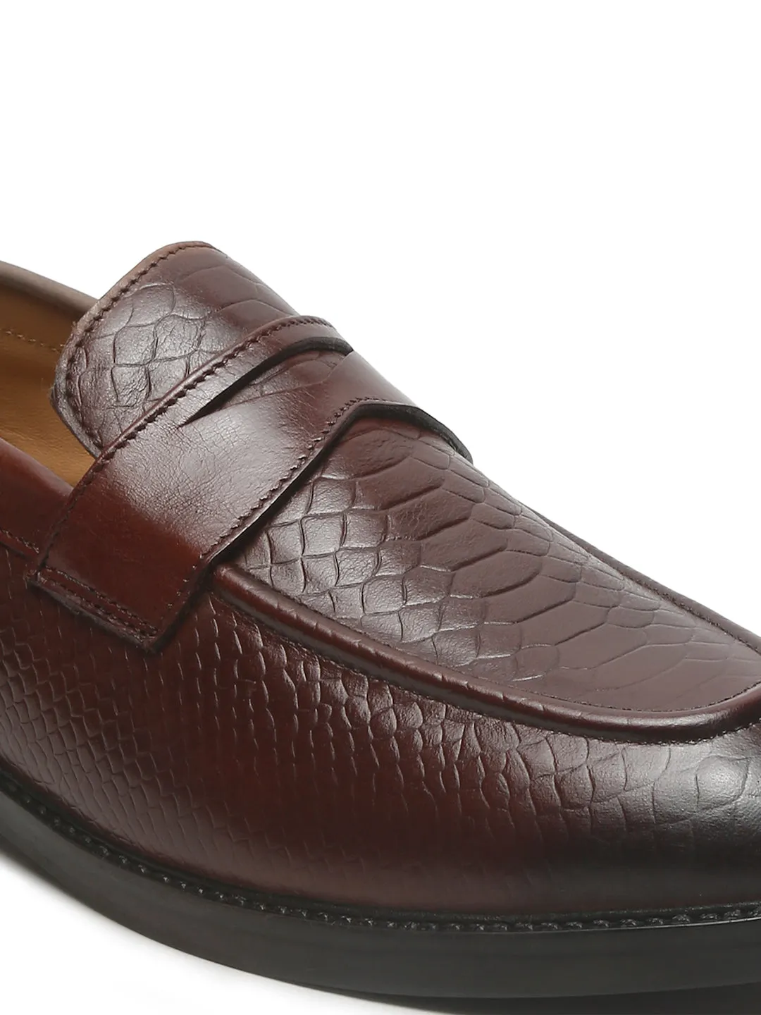 Men's Brown Classy Patterned Texture Leather Loafers