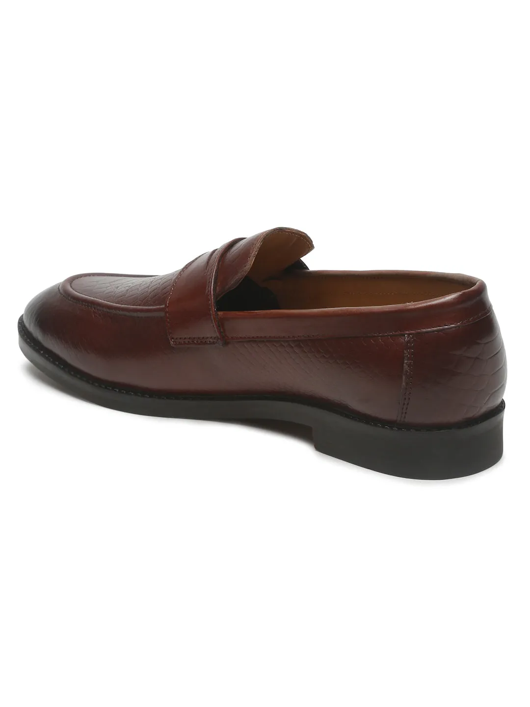 Men's Brown Classy Patterned Texture Leather Loafers