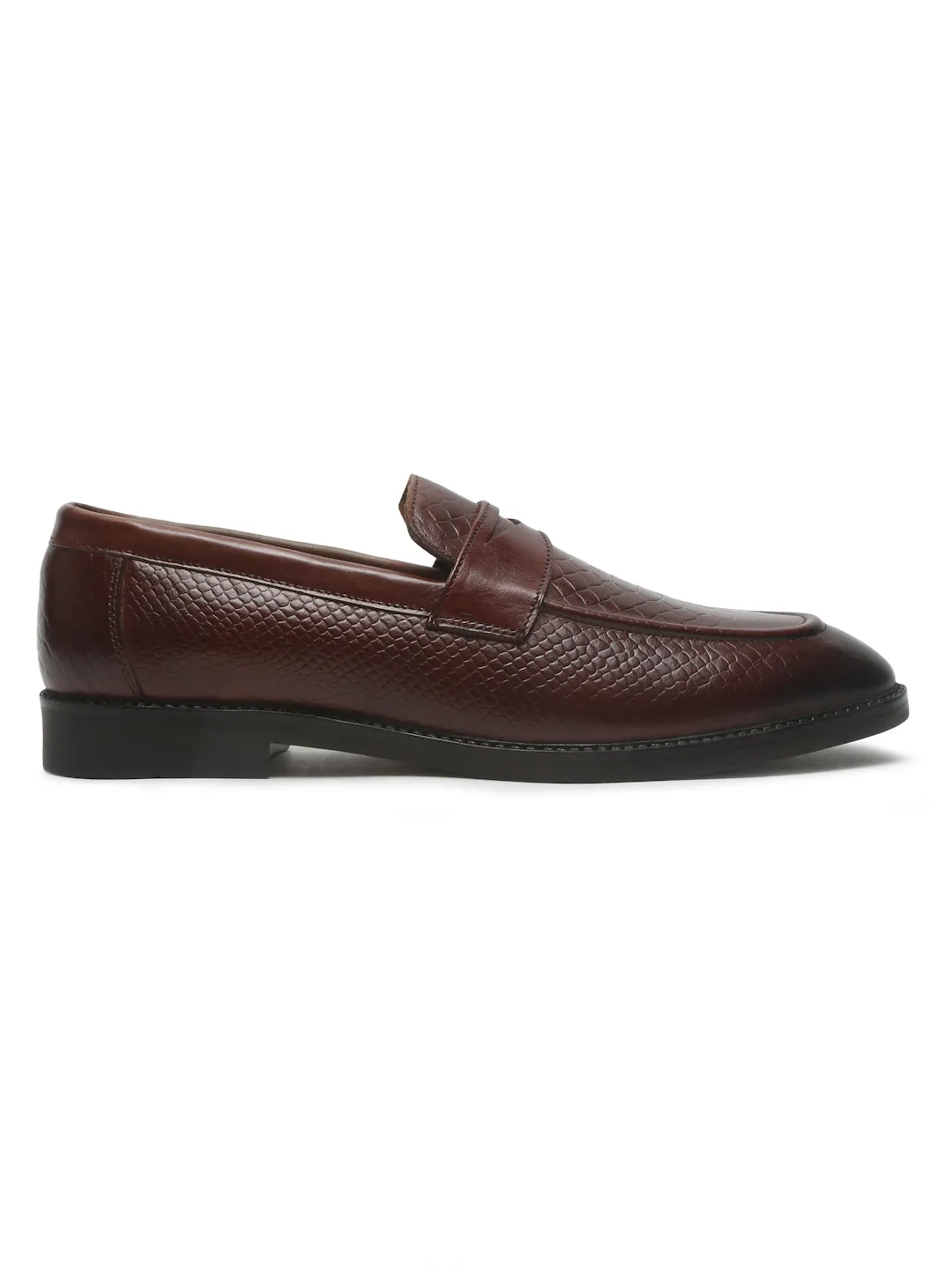 Men's Brown Classy Patterned Texture Leather Loafers