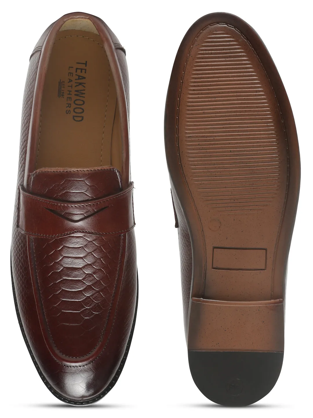 Men's Brown Classy Patterned Texture Leather Loafers