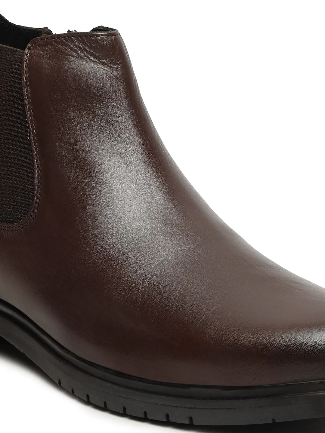 Men's Brown Solid Leather Chelsea boots