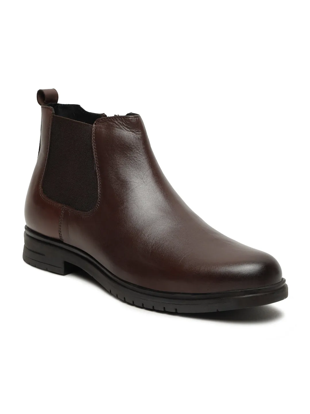 Men's Brown Solid Leather Chelsea boots