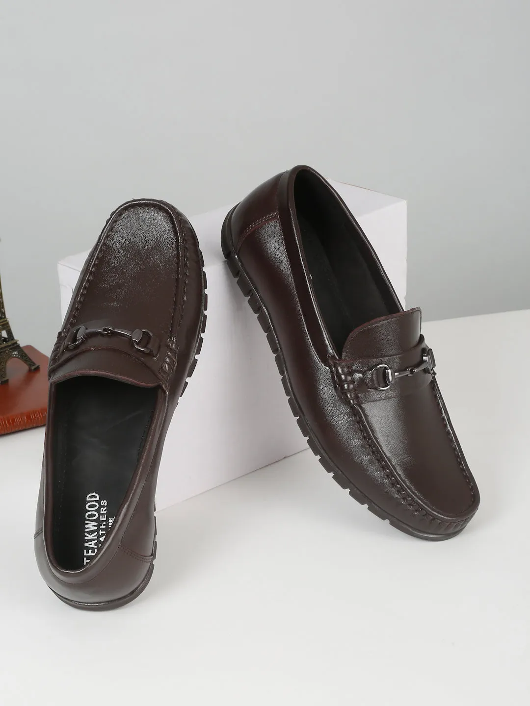 Men's Brown Solid Leather Loafers