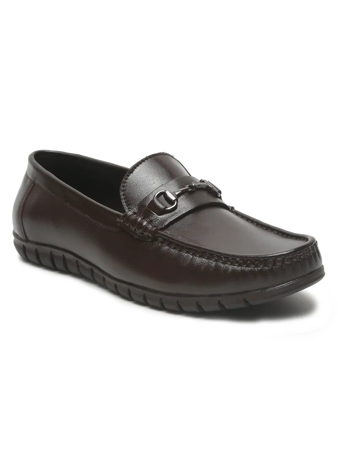 Men's Brown Solid Leather Loafers