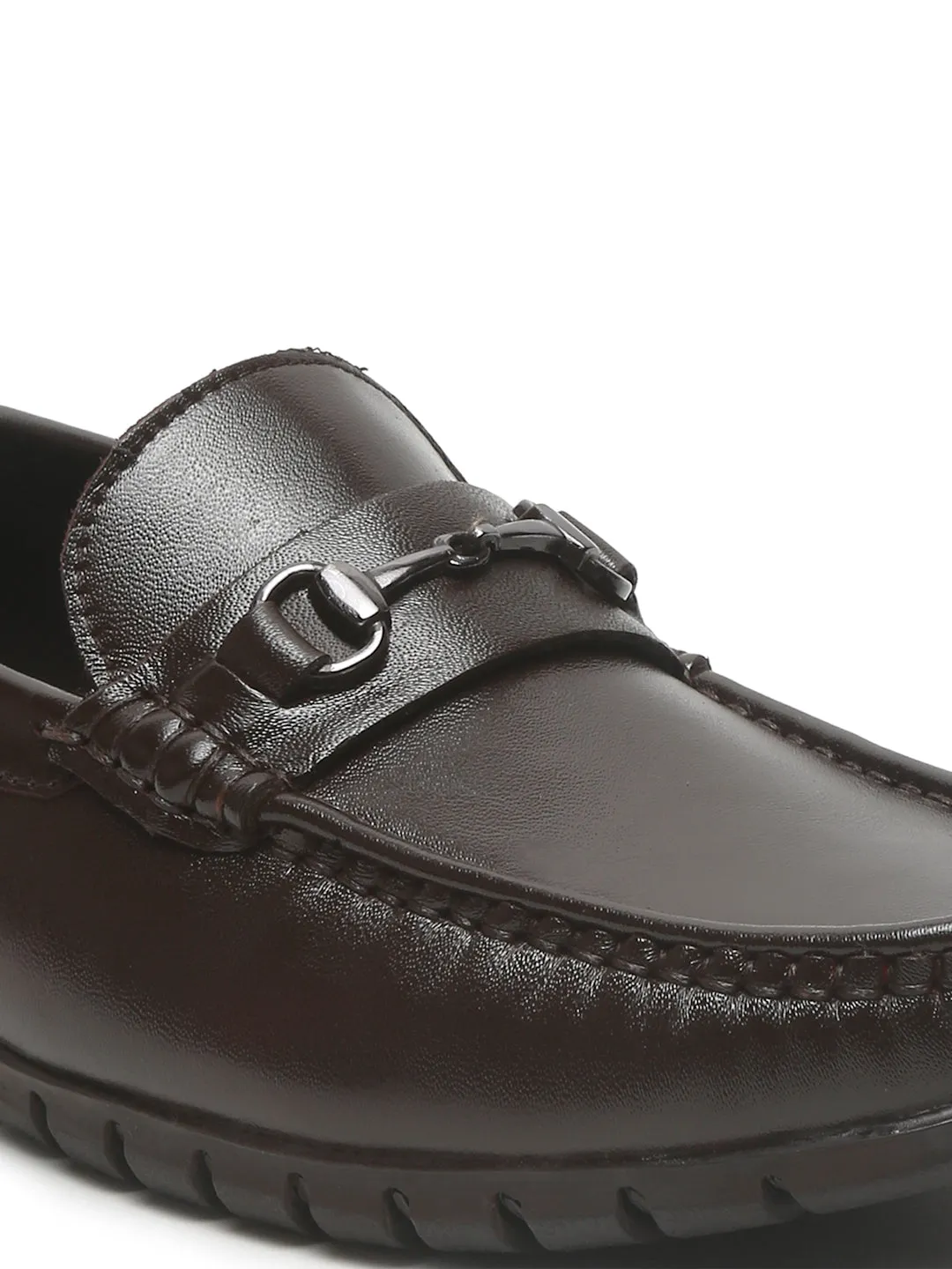 Men's Brown Solid Leather Loafers