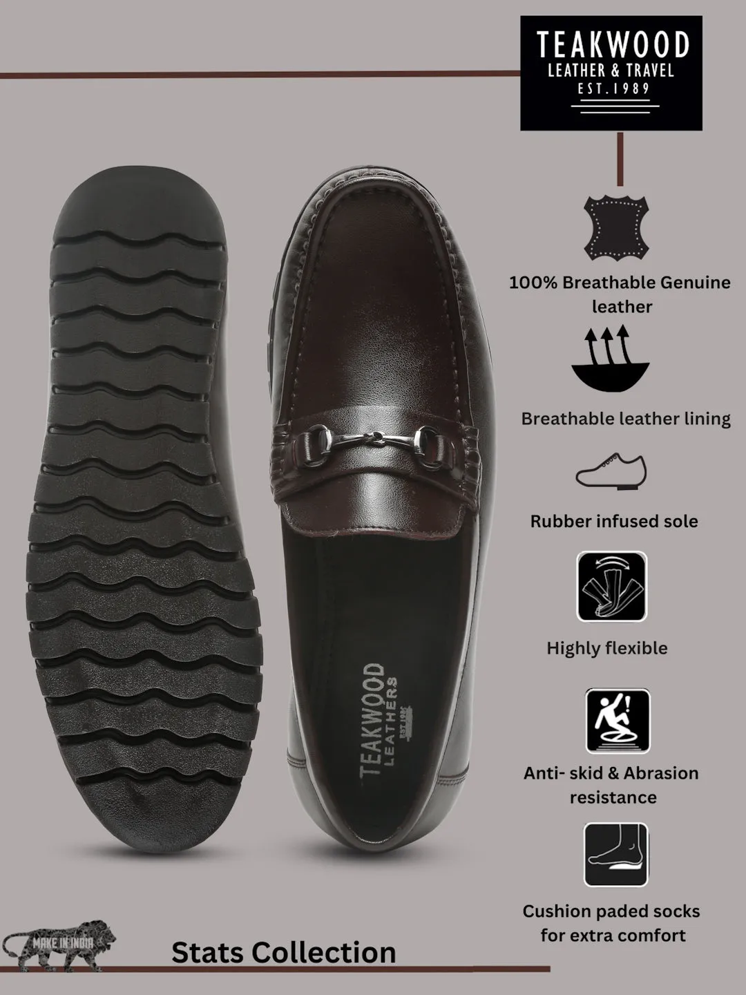 Men's Brown Solid Leather Loafers