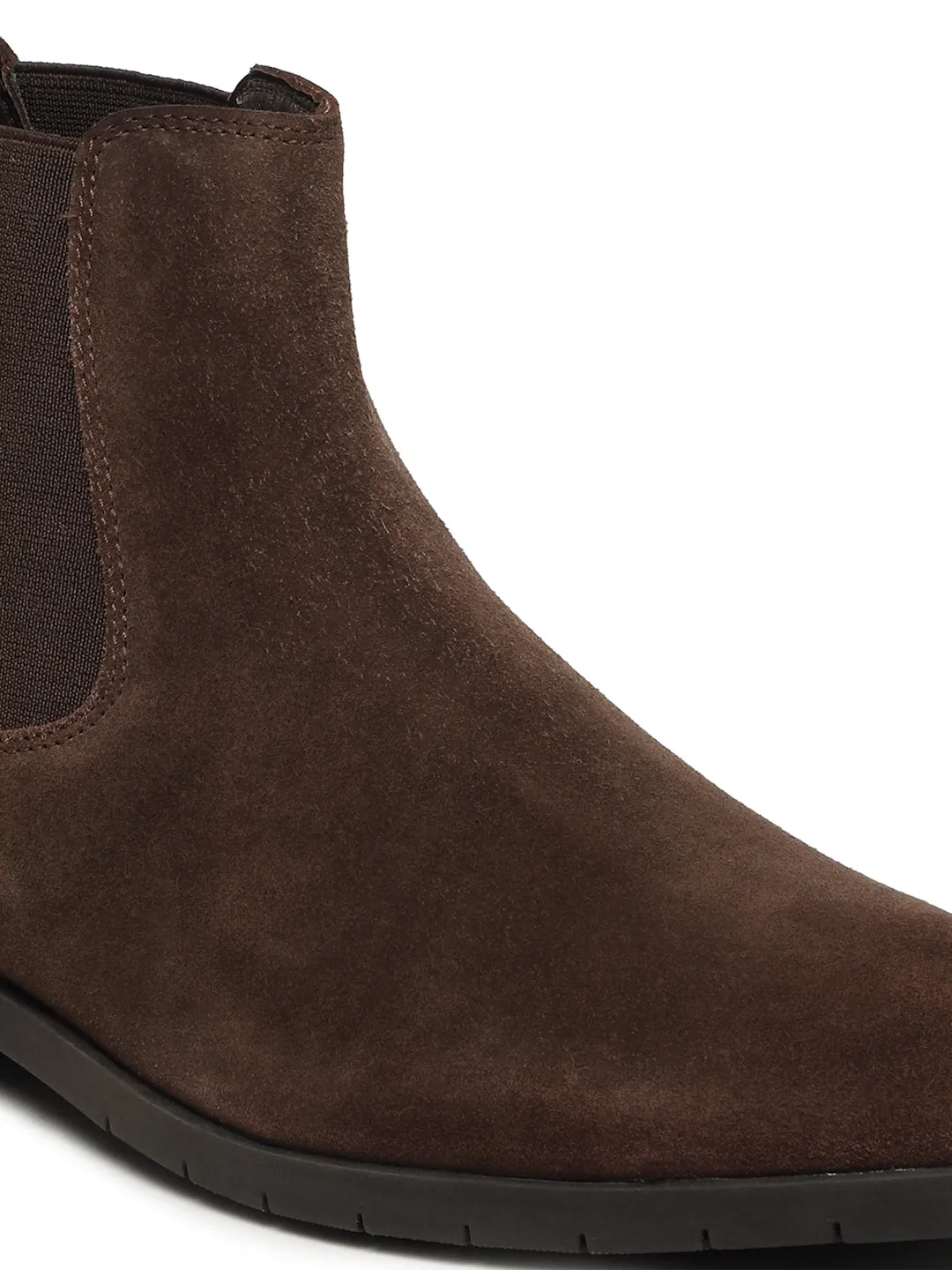 Men's Brown Suede Leather Mid-Top Chelsea Boots