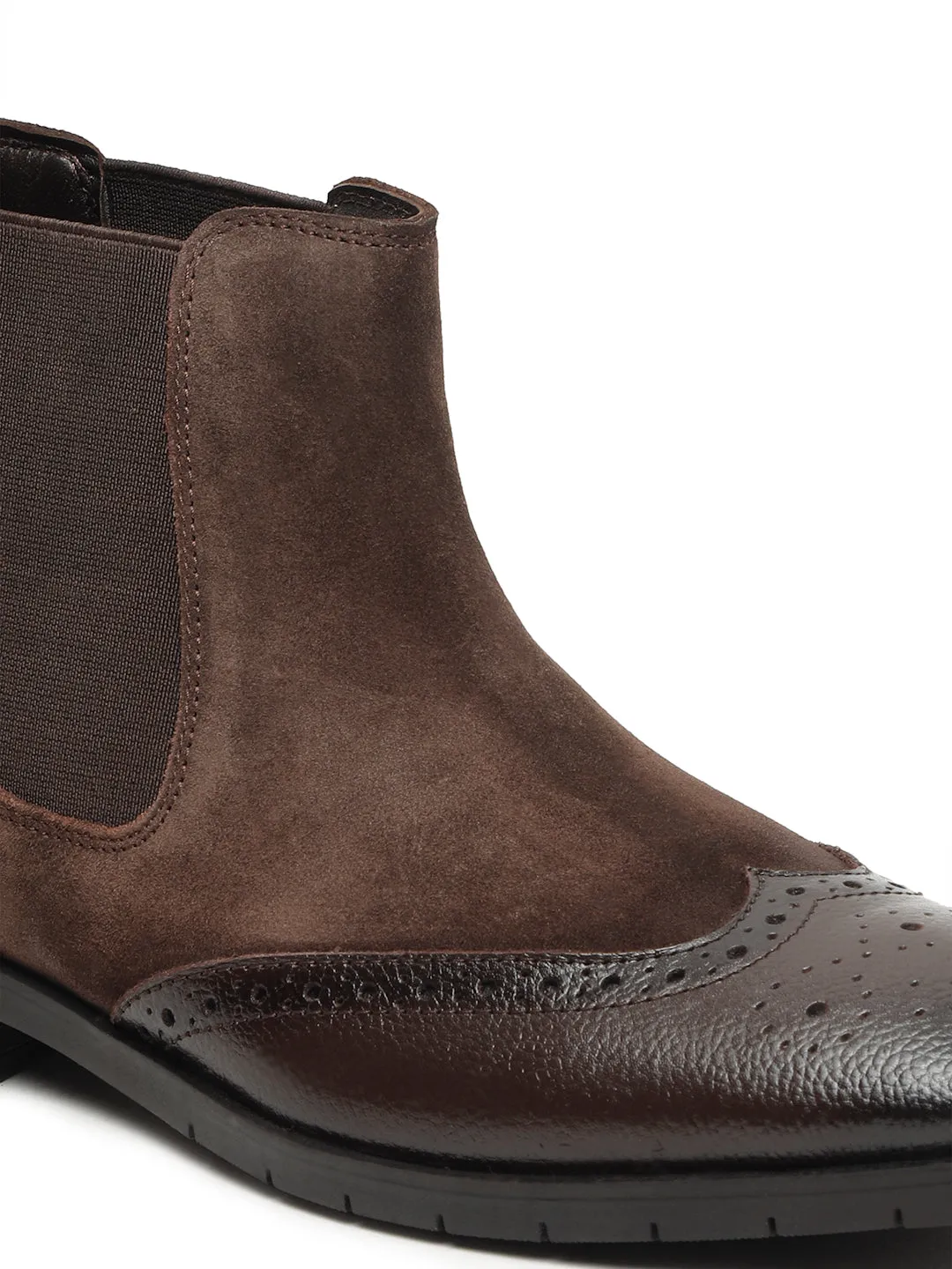 Men's Brown Suede Leather with laser cut Mid-Top Chelsea Boots