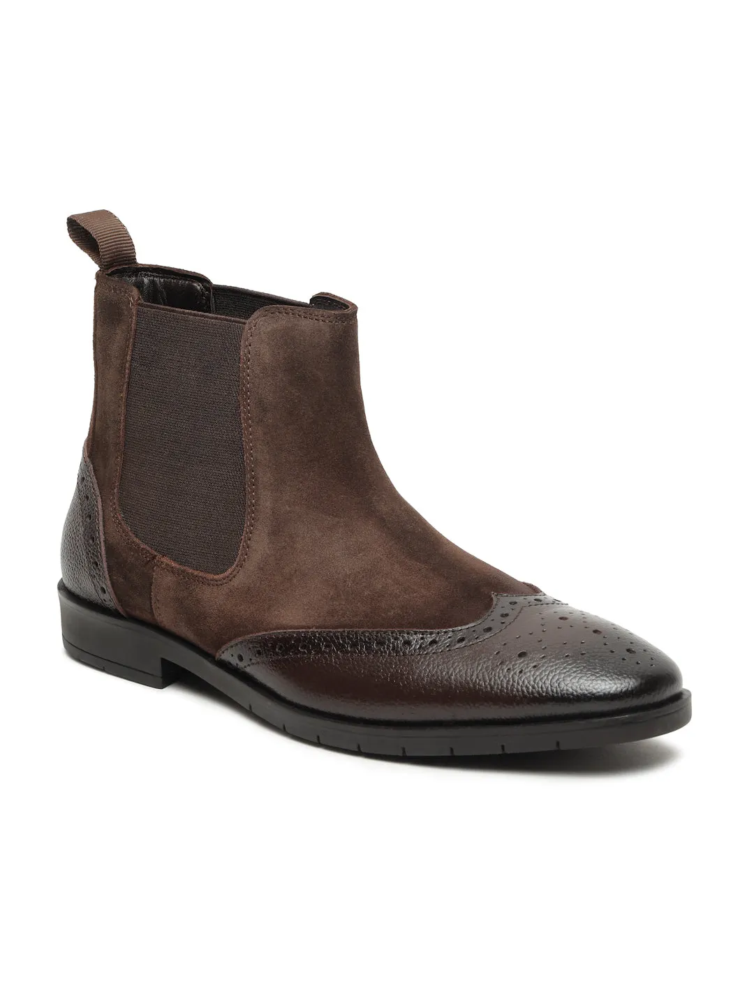 Men's Brown Suede Leather with laser cut Mid-Top Chelsea Boots