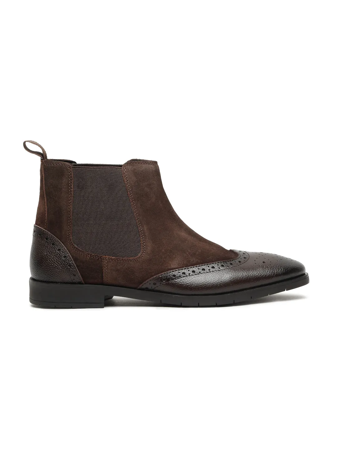 Men's Brown Suede Leather with laser cut Mid-Top Chelsea Boots