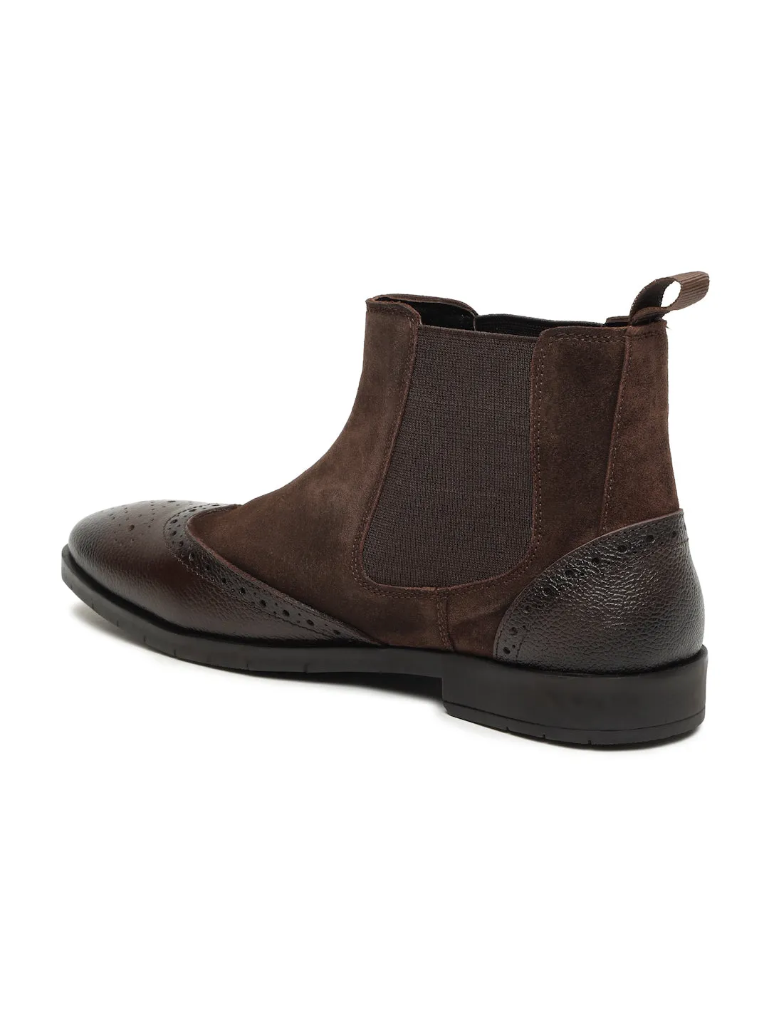 Men's Brown Suede Leather with laser cut Mid-Top Chelsea Boots