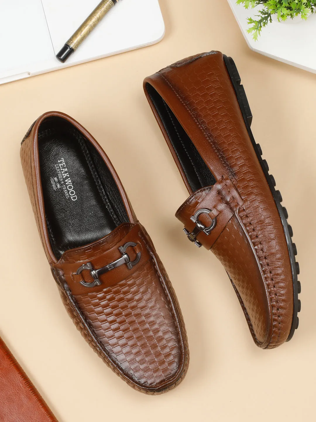 Men's Brown Texture Leather Flexi 360 Loafers