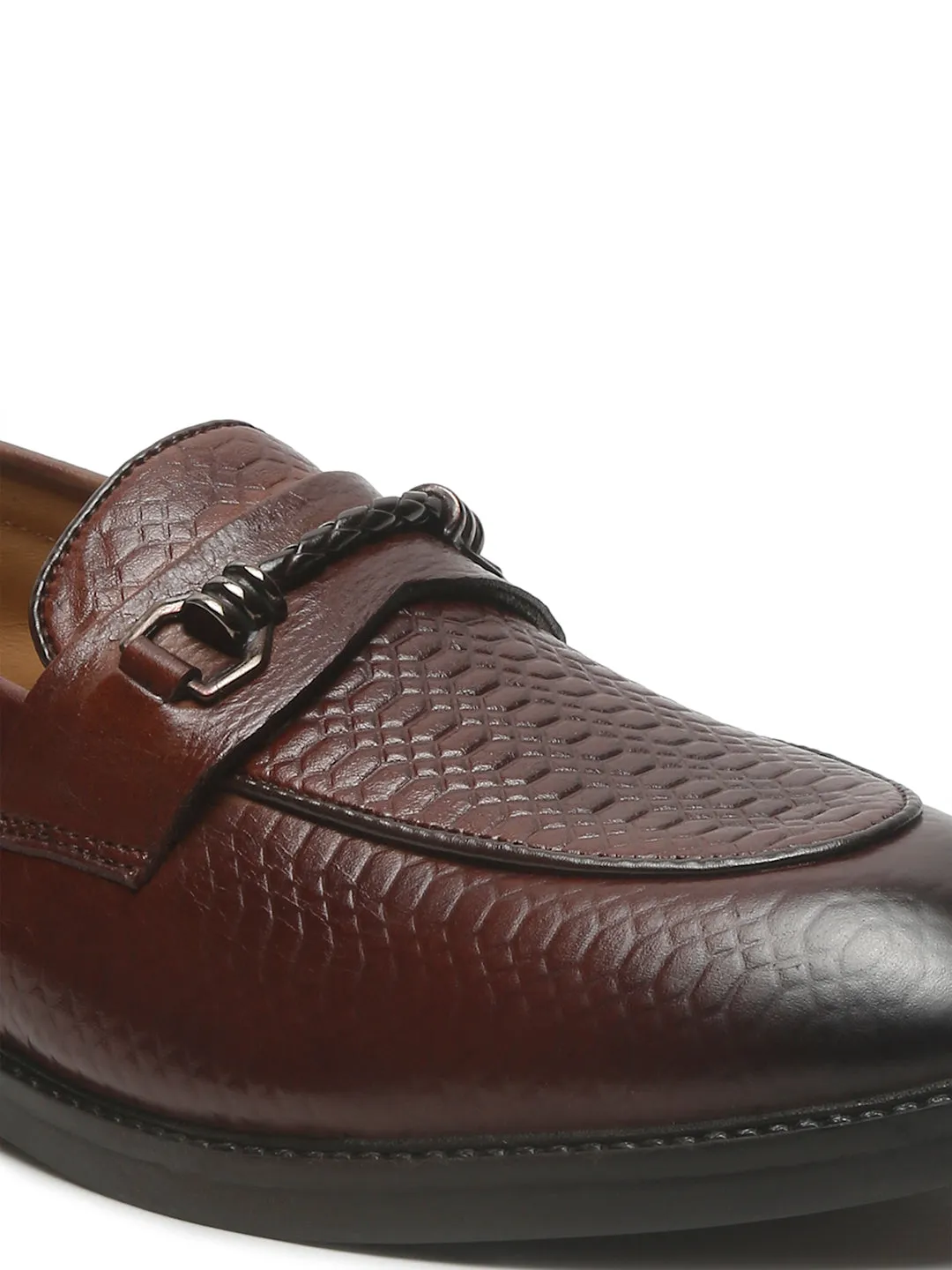 Men's Brown Texture Patterned Leather Loafers