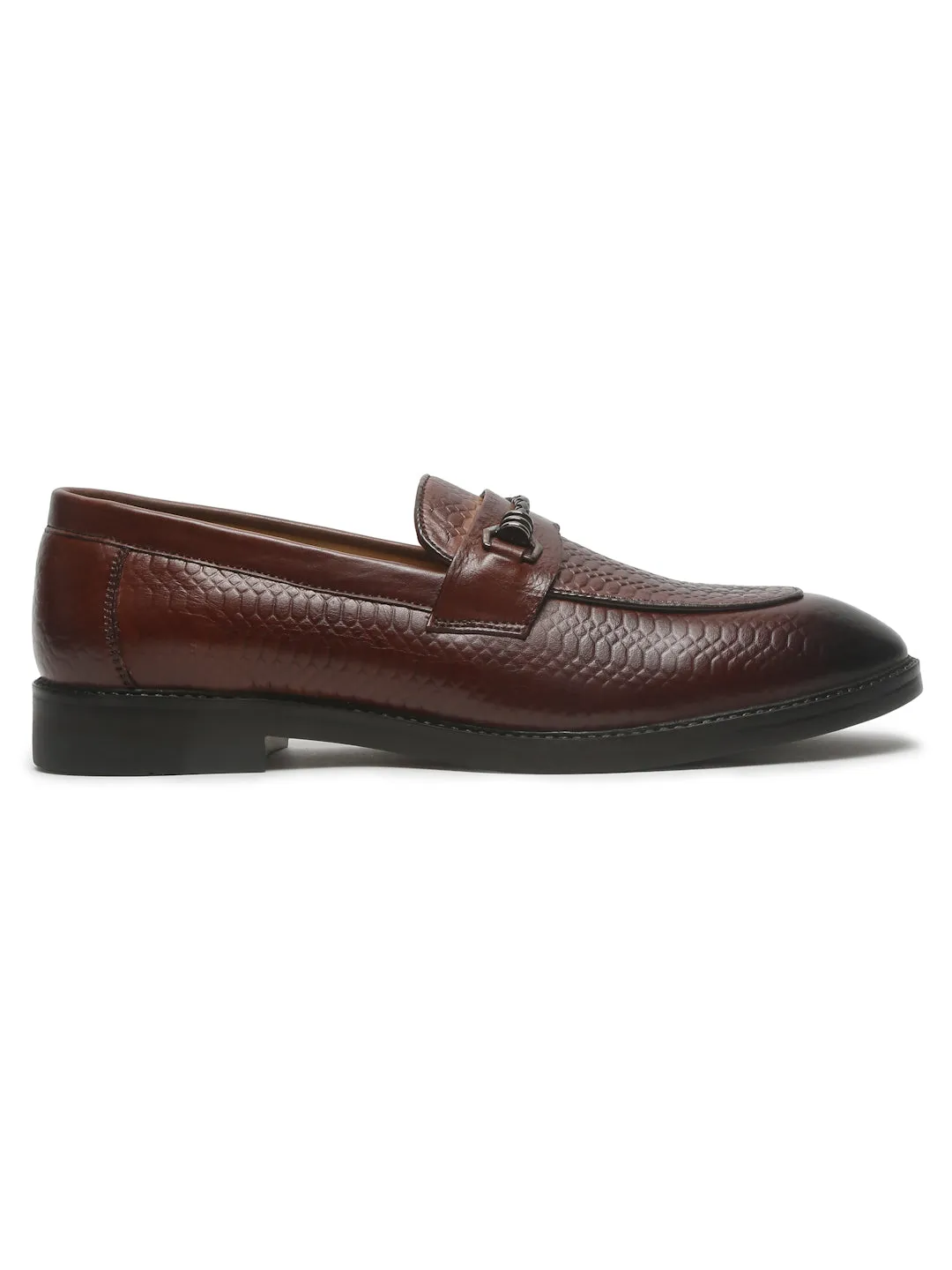 Men's Brown Texture Patterned Leather Loafers