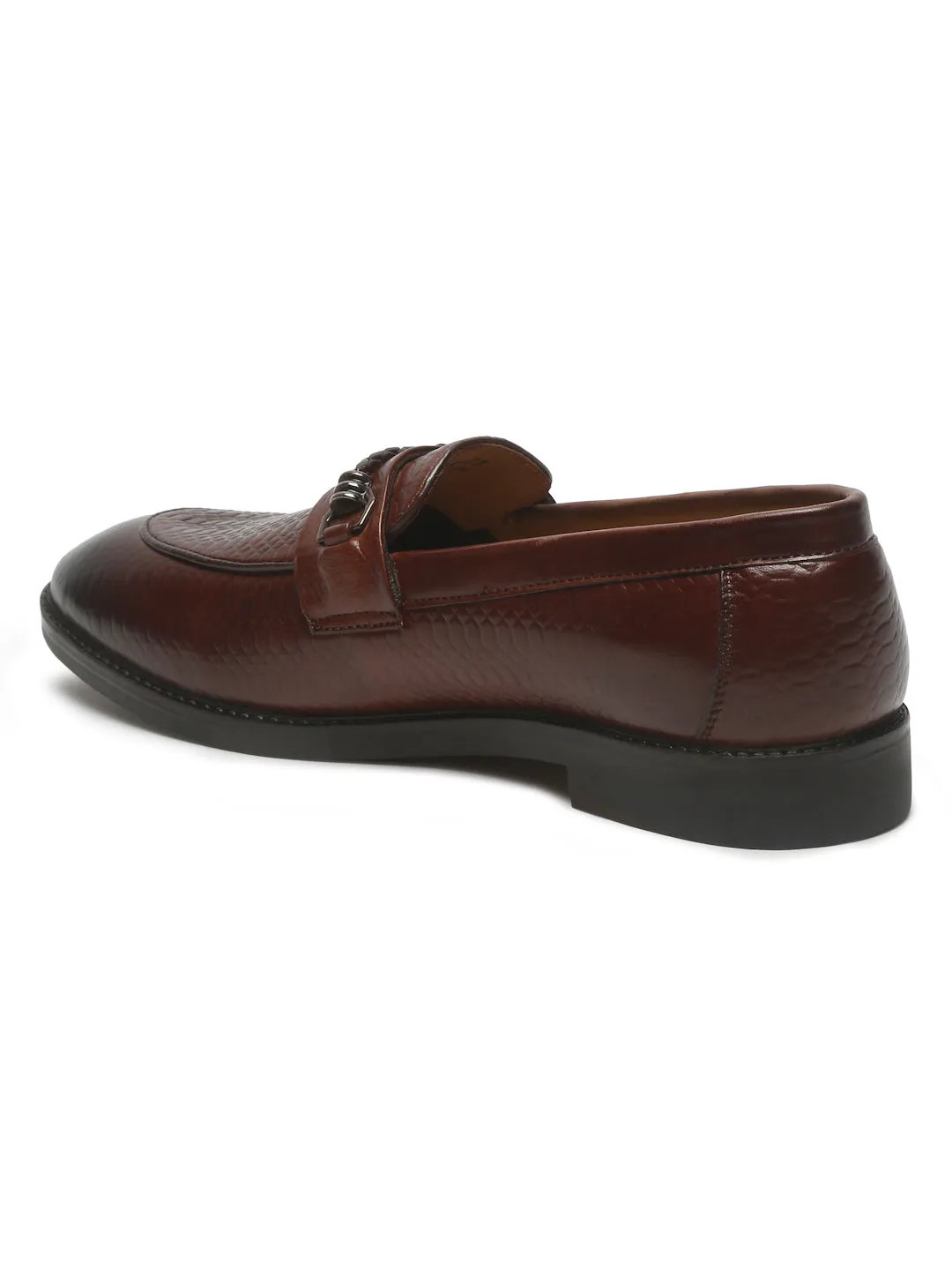 Men's Brown Texture Patterned Leather Loafers