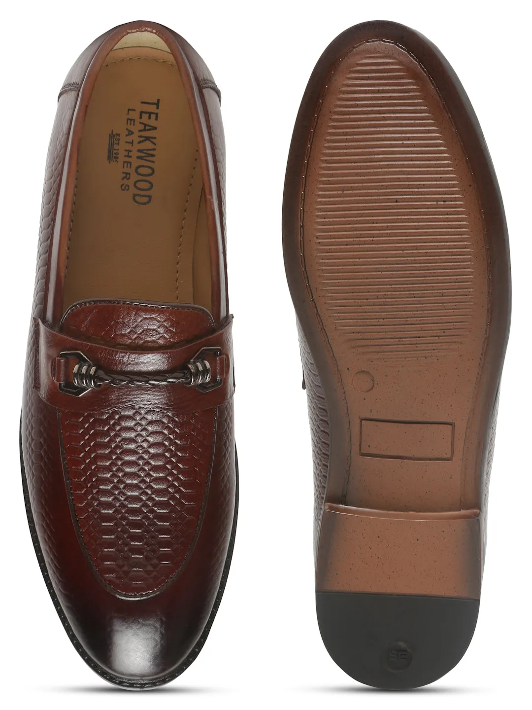 Men's Brown Texture Patterned Leather Loafers