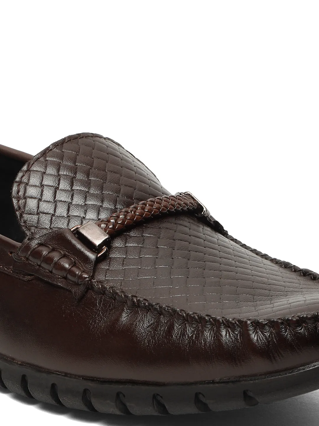 Men's Brown Weave Pattern Leather 360 Loafers