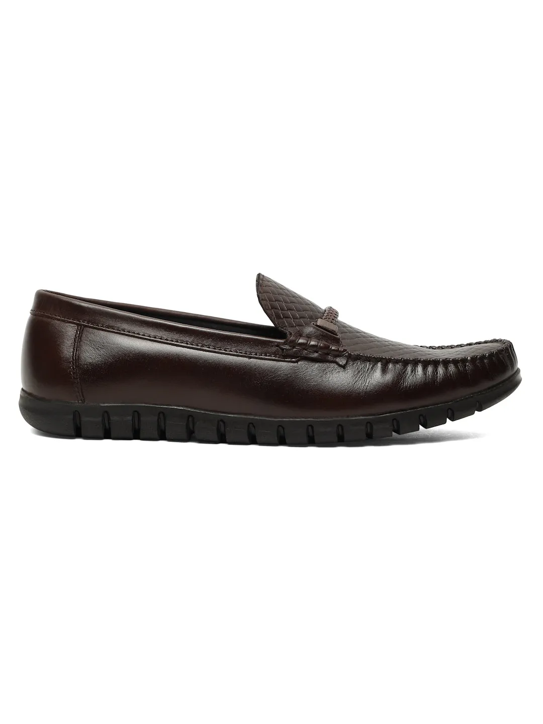 Men's Brown Weave Pattern Leather 360 Loafers