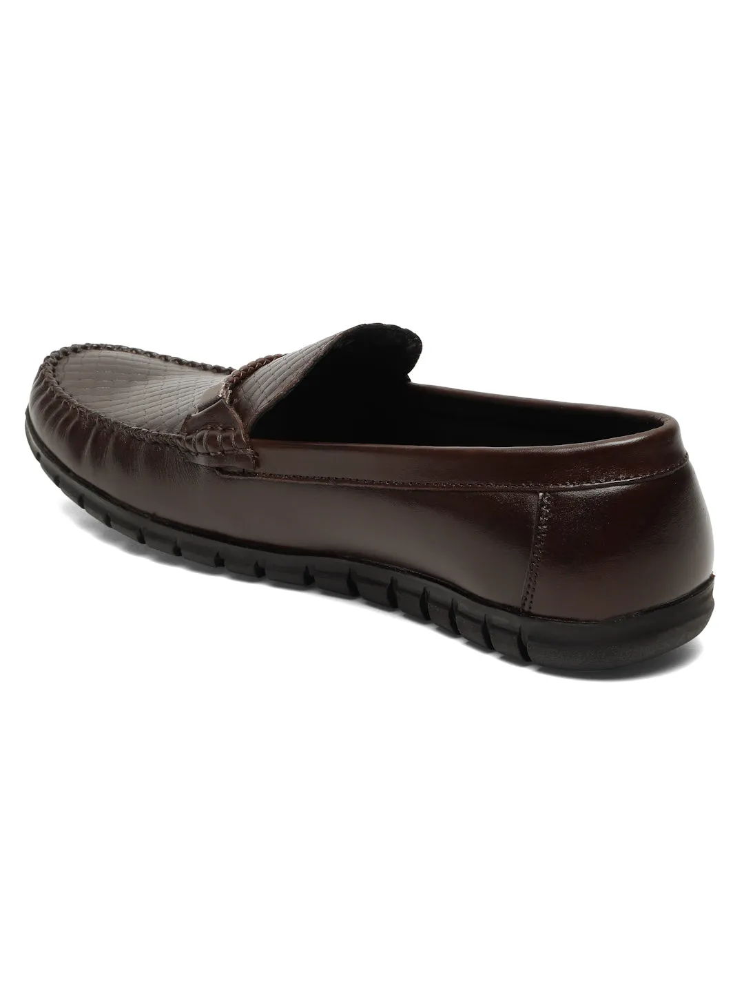 Men's Brown Weave Pattern Leather 360 Loafers