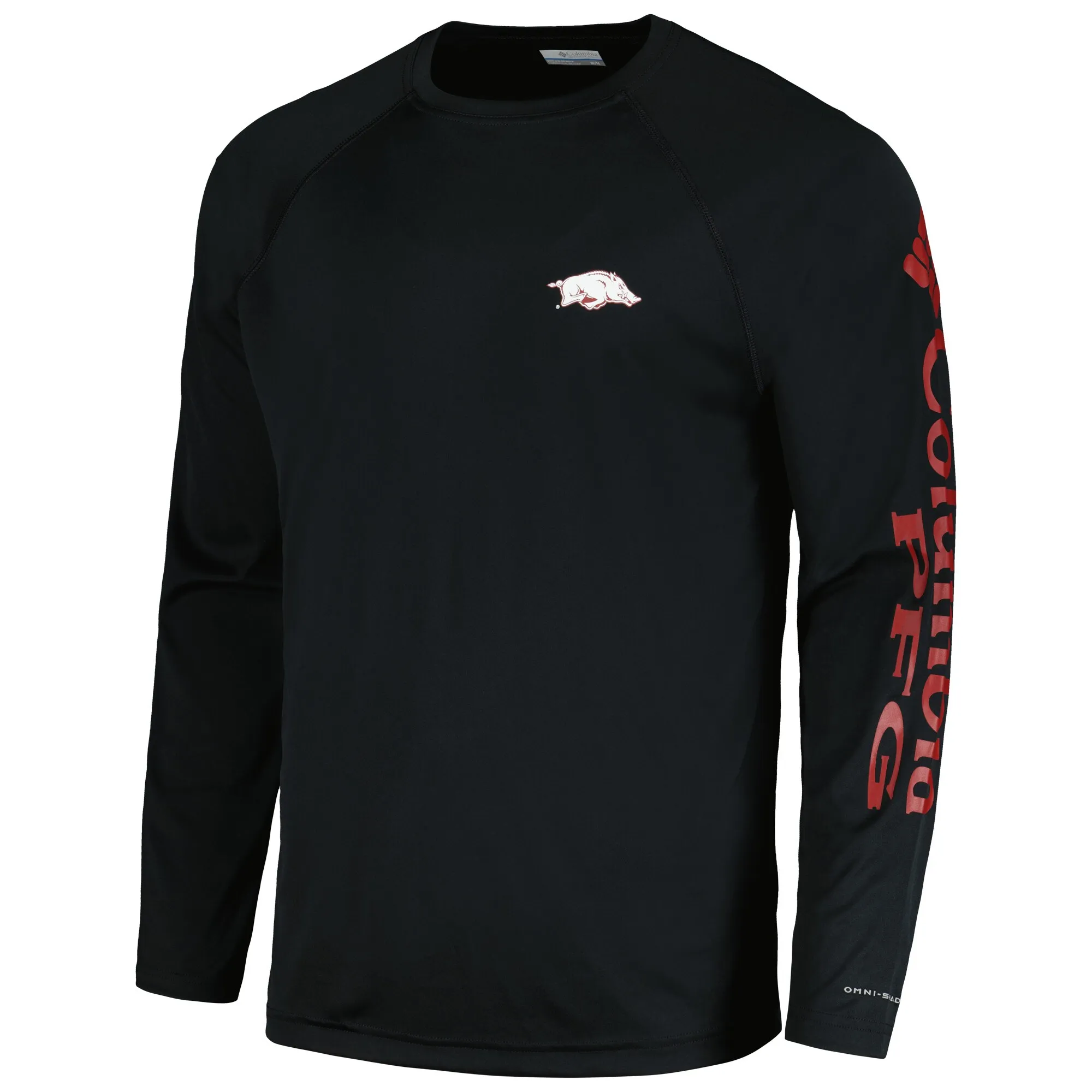 Men's Columbia Black Arkansas Razorbacks Terminal Tackle Omni-Shade Raglan Long Sleeve T-Shirt