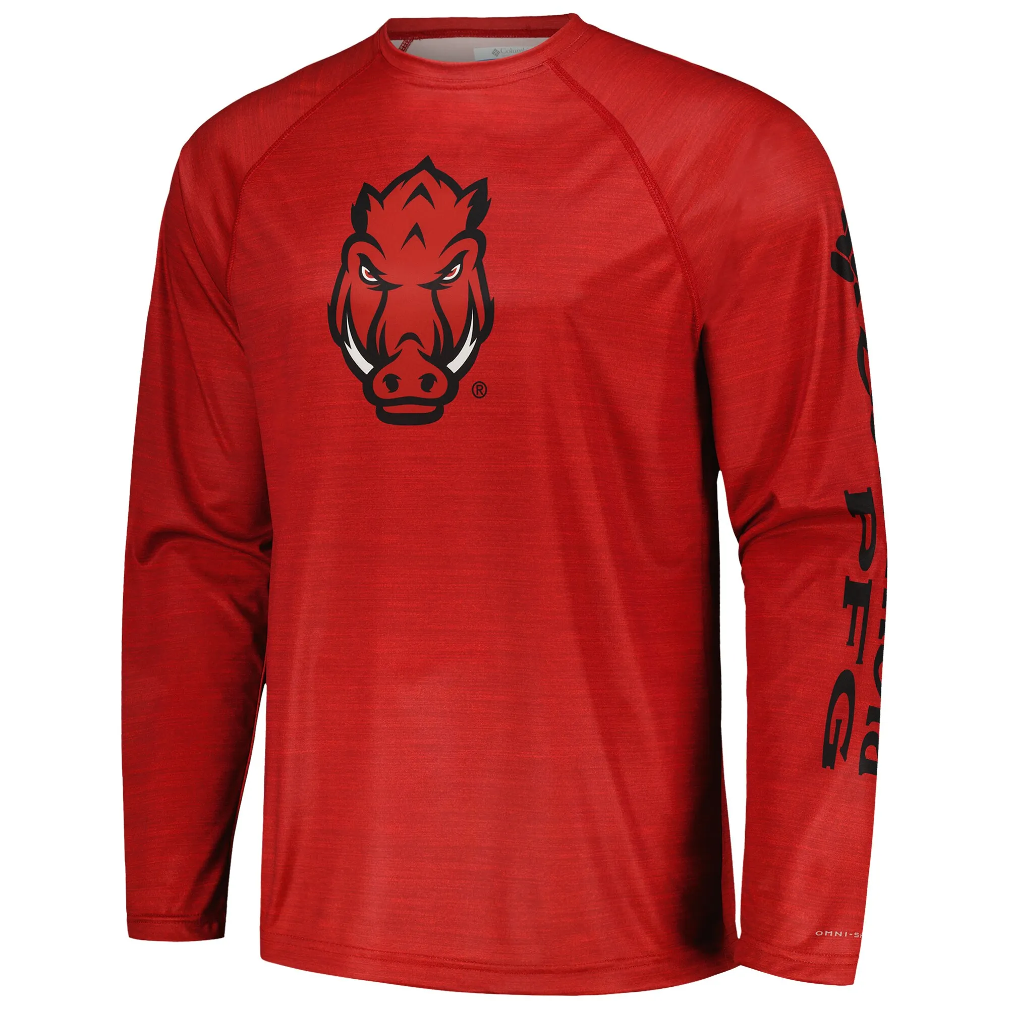 Men's Columbia  Cardinal Arkansas Razorbacks PFG Terminal Tackle Omni-Shade Raglan Long Sleeve T-Shirt