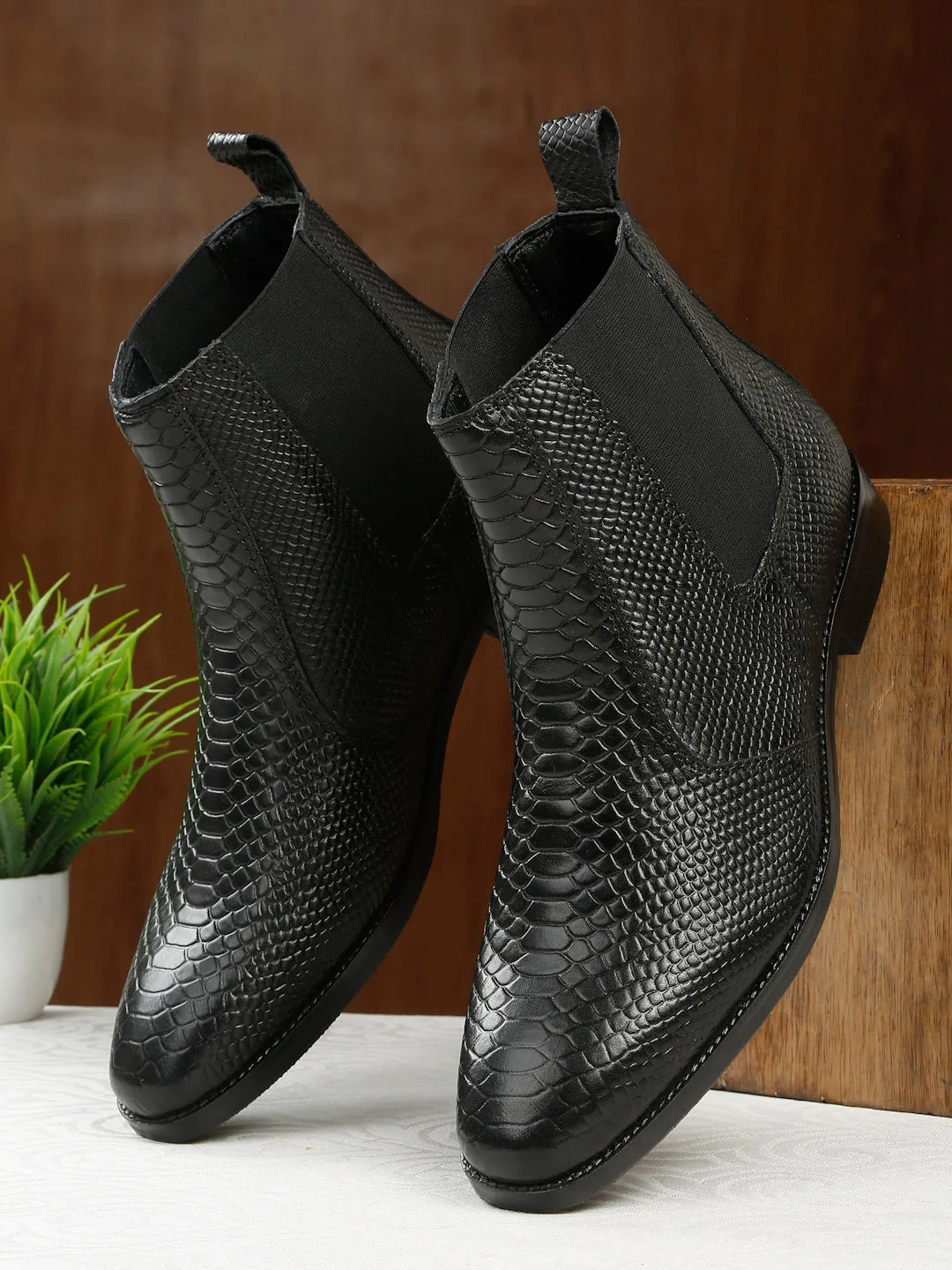 Men's Croco Texture Black Leathers Boots