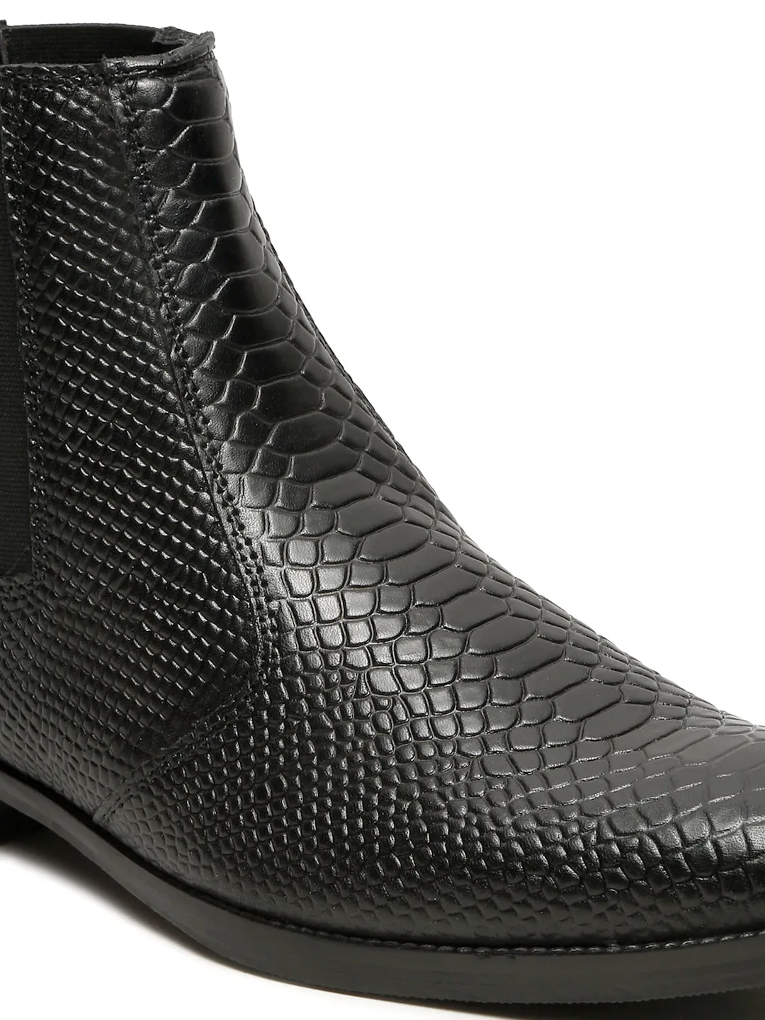 Men's Croco Texture Black Leathers Boots