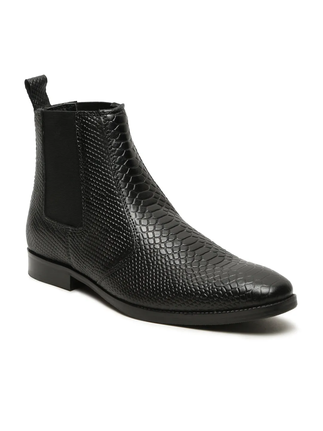 Men's Croco Texture Black Leathers Boots