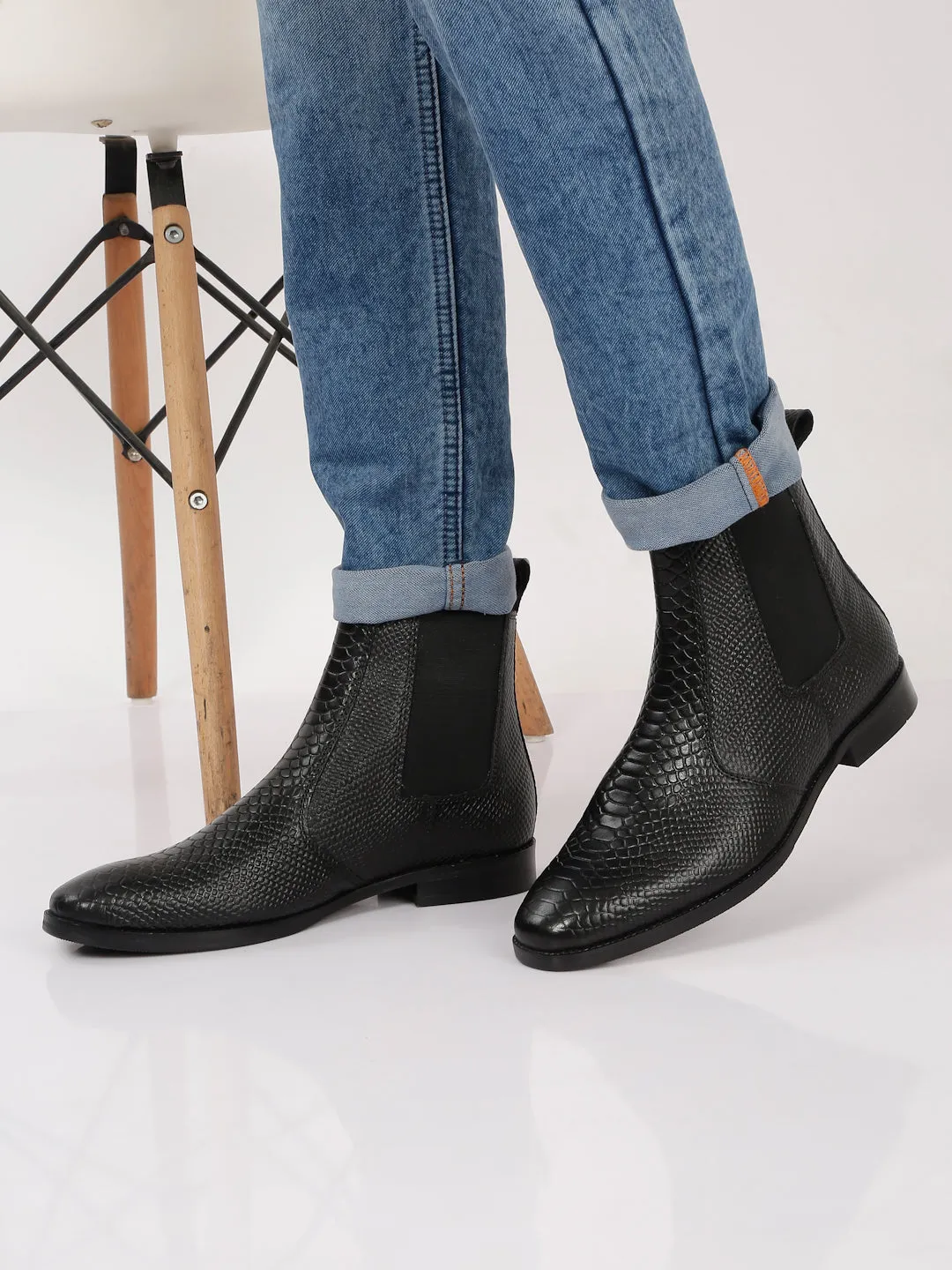 Men's Croco Texture Black Leathers Boots