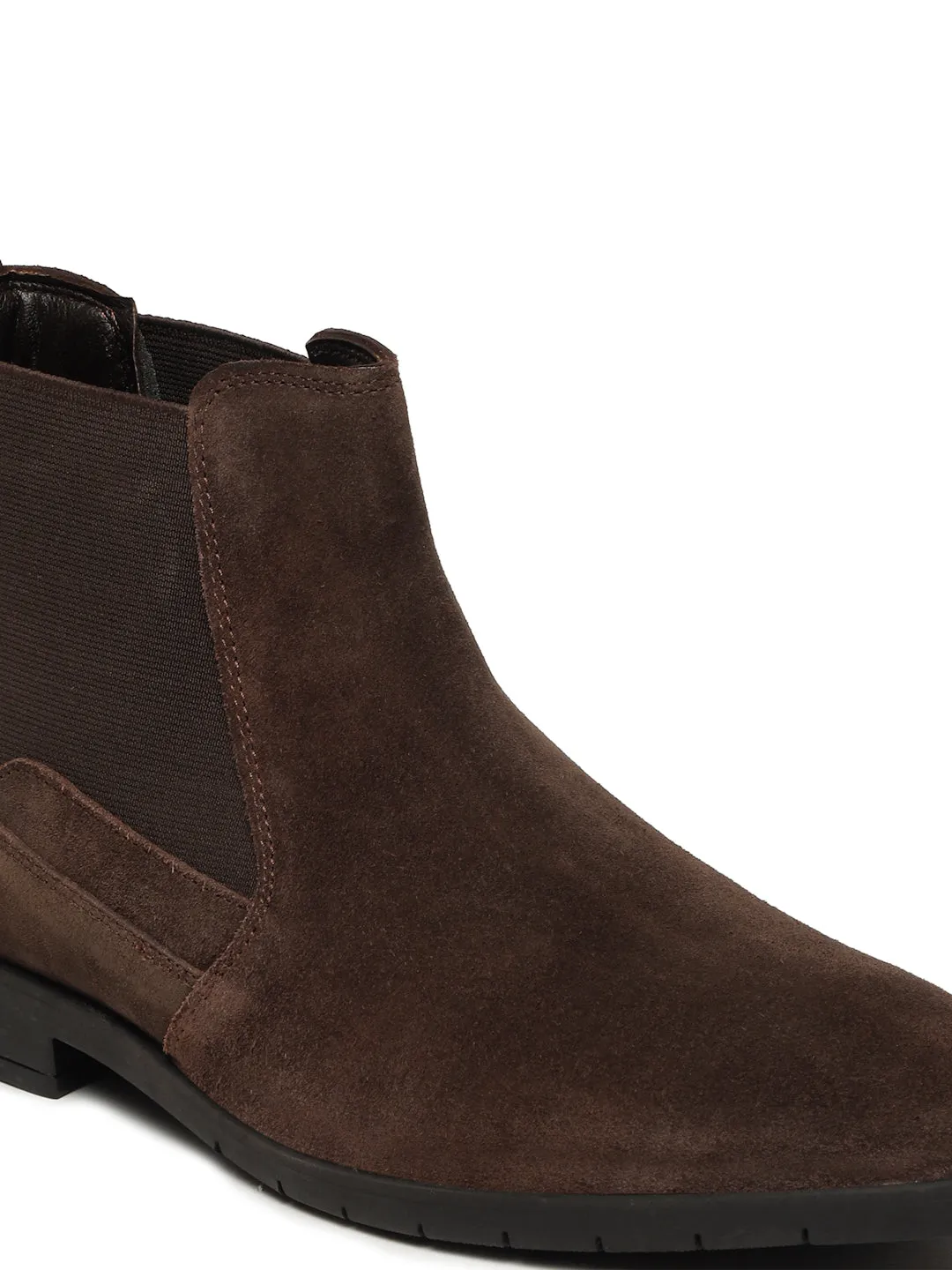 Men's Dark Brown Suede Leather Mid-Top Chelsea Boots