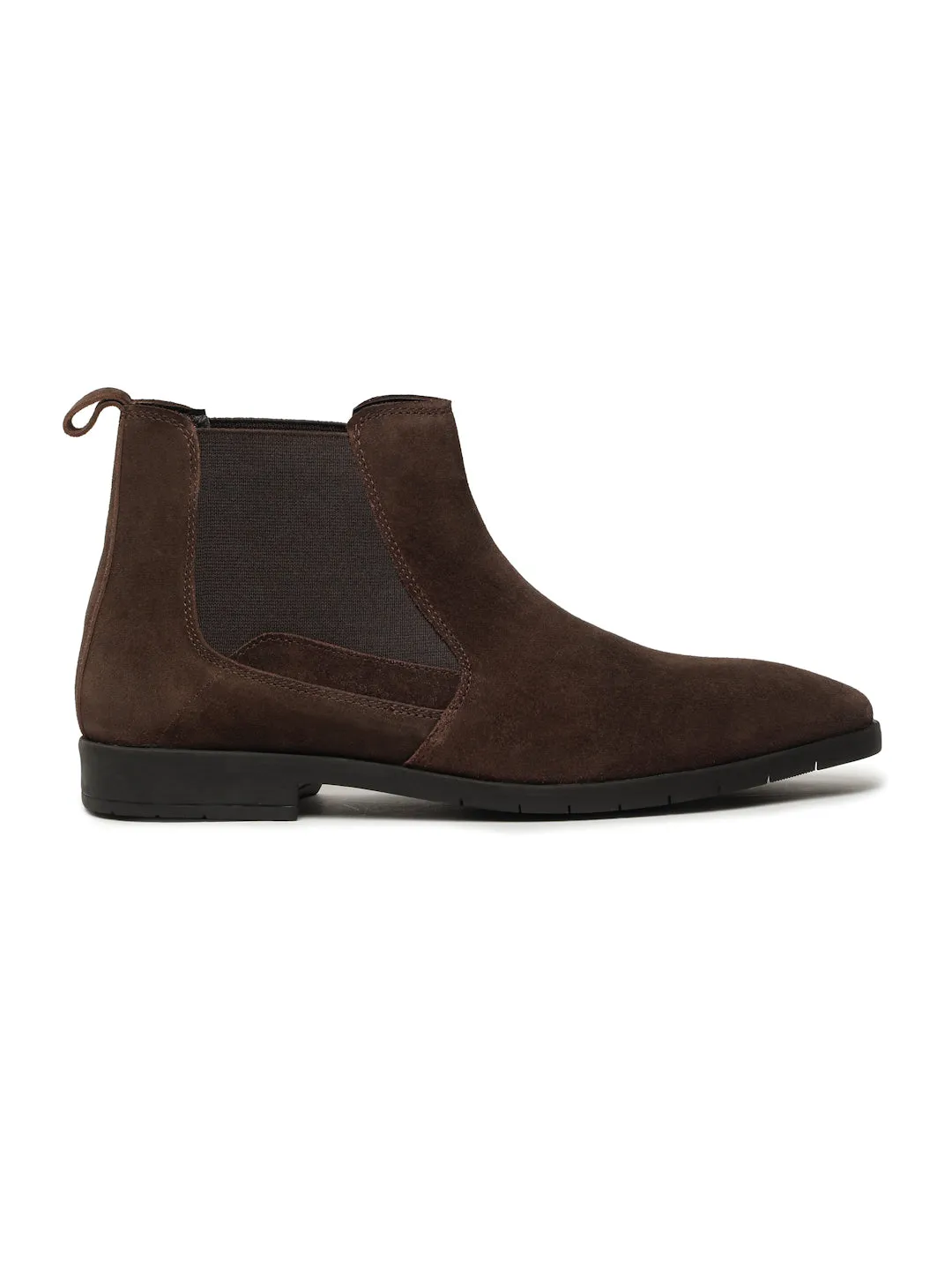 Men's Dark Brown Suede Leather Mid-Top Chelsea Boots