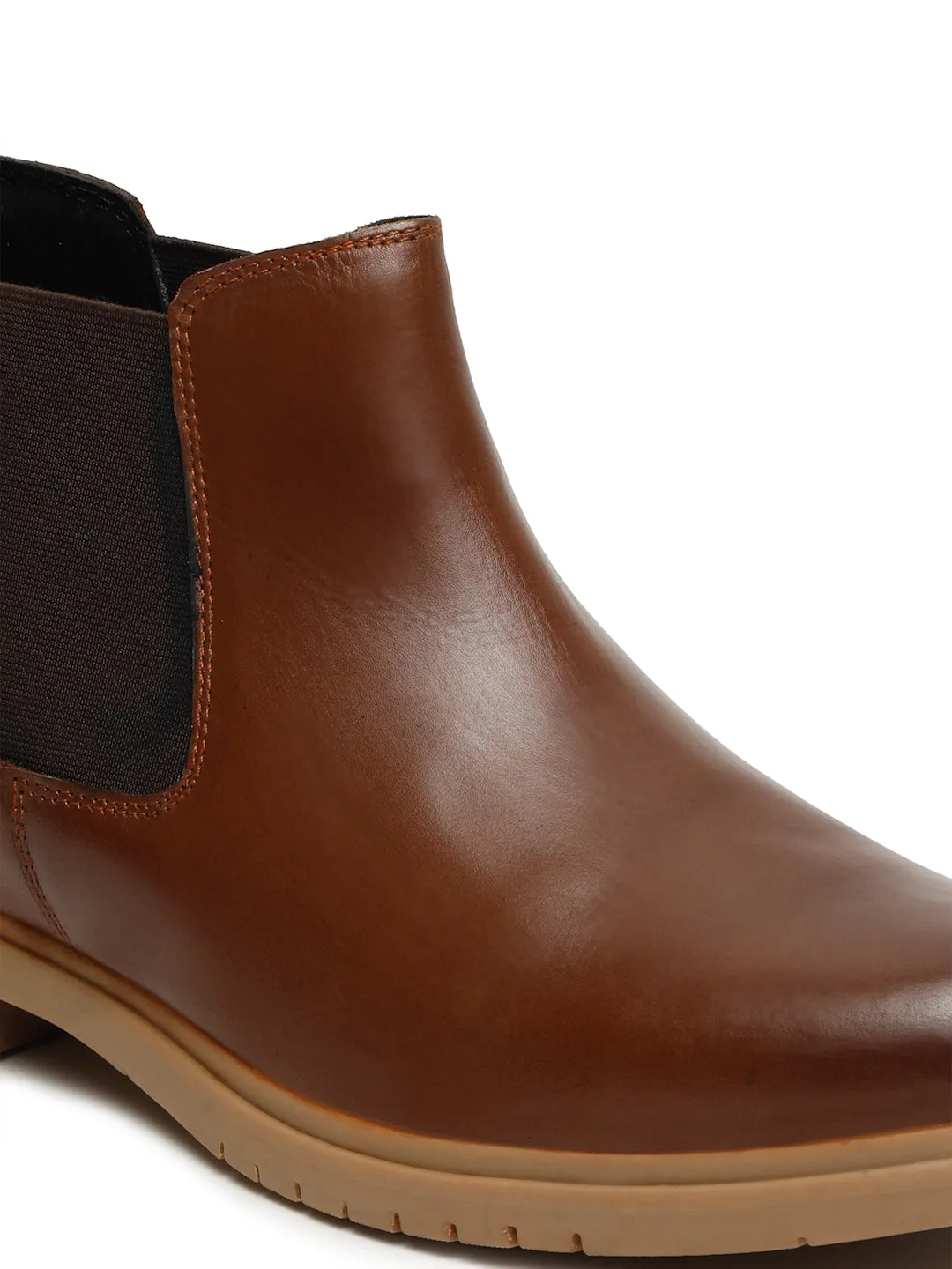 Men's Tan Solid Leather Chelsea boots