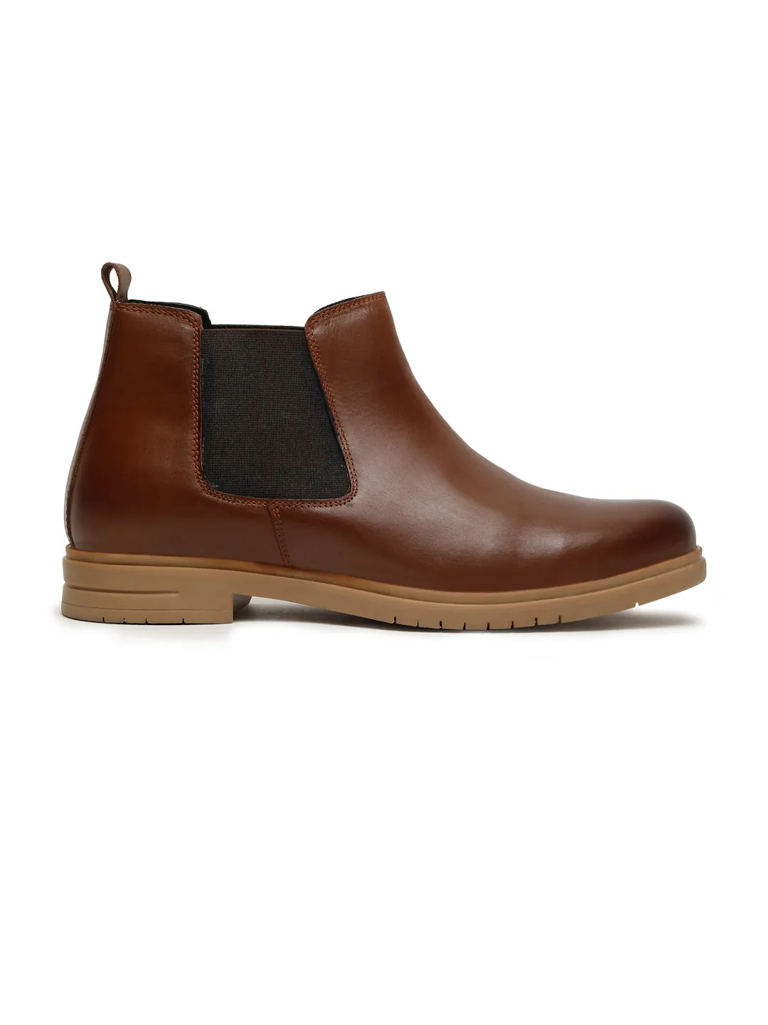 Men's Tan Solid Leather Chelsea boots