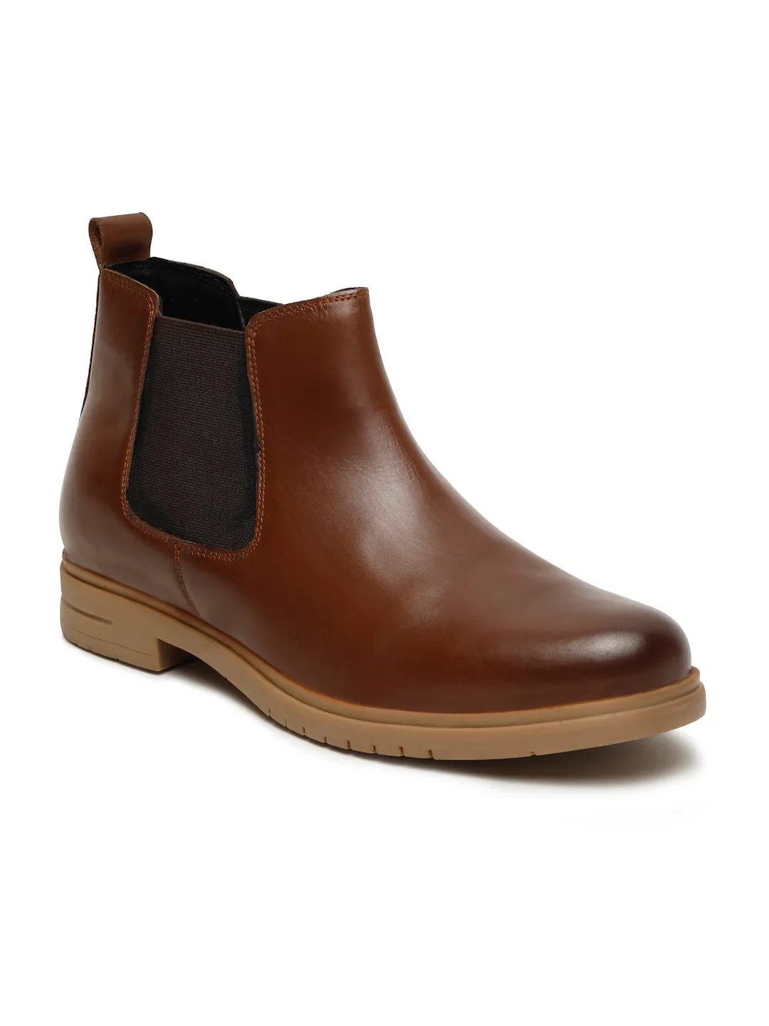 Men's Tan Solid Leather Chelsea boots