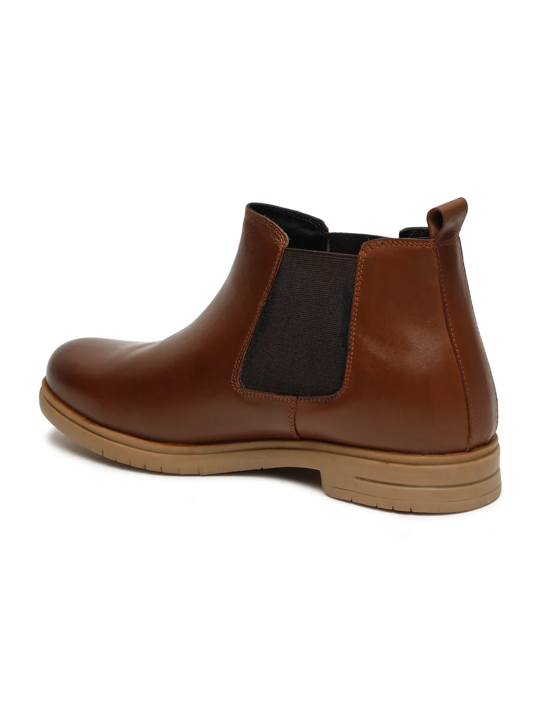 Men's Tan Solid Leather Chelsea boots