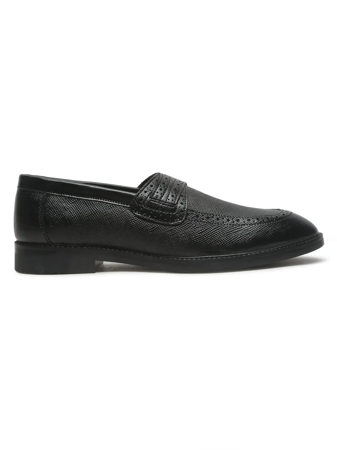 Mens's Black Texture Leather Loafers