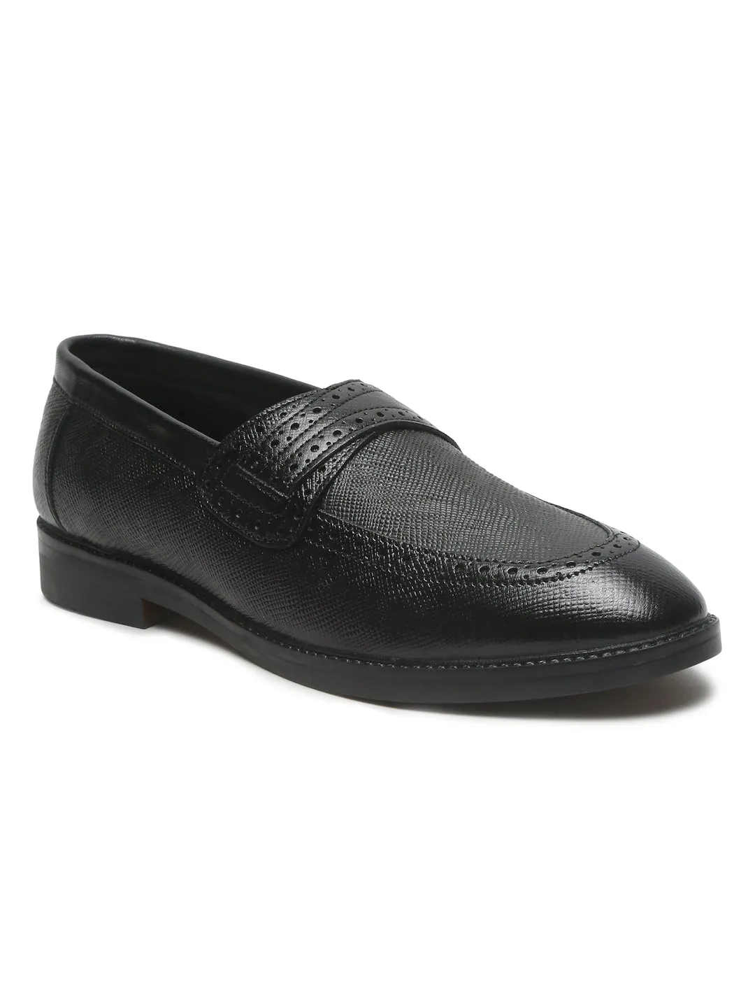 Mens's Black Texture Leather Loafers