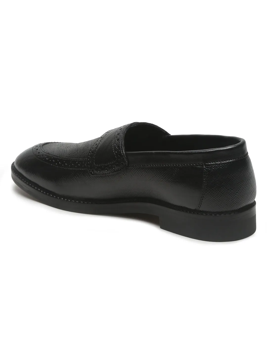 Mens's Black Texture Leather Loafers