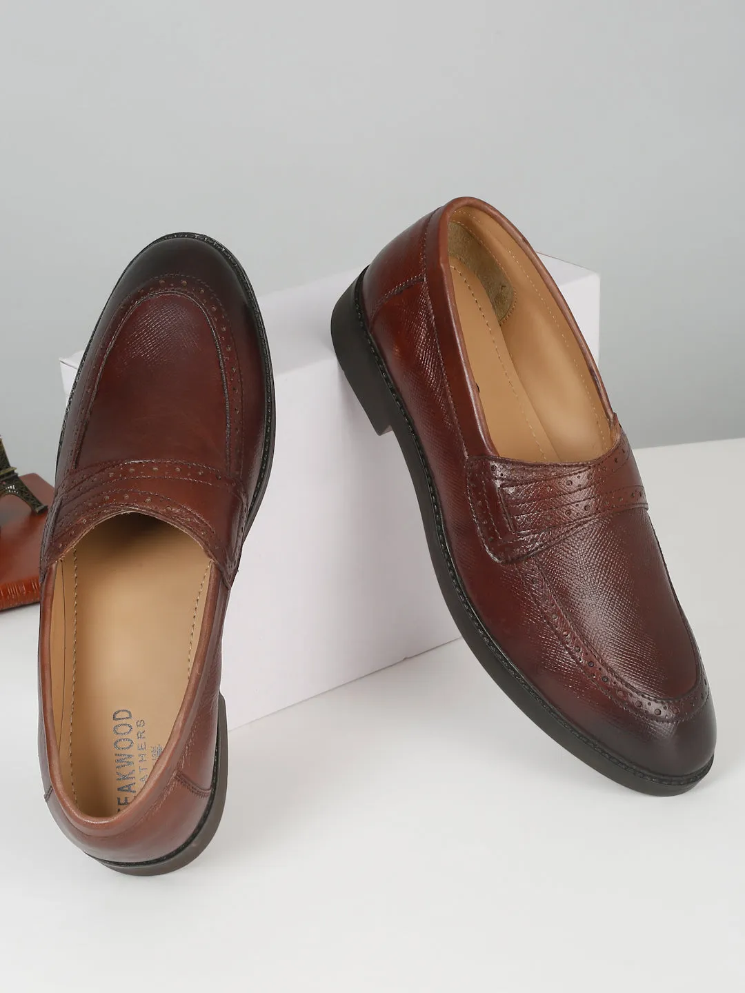 Mens's Brown Texture Leather Loafers