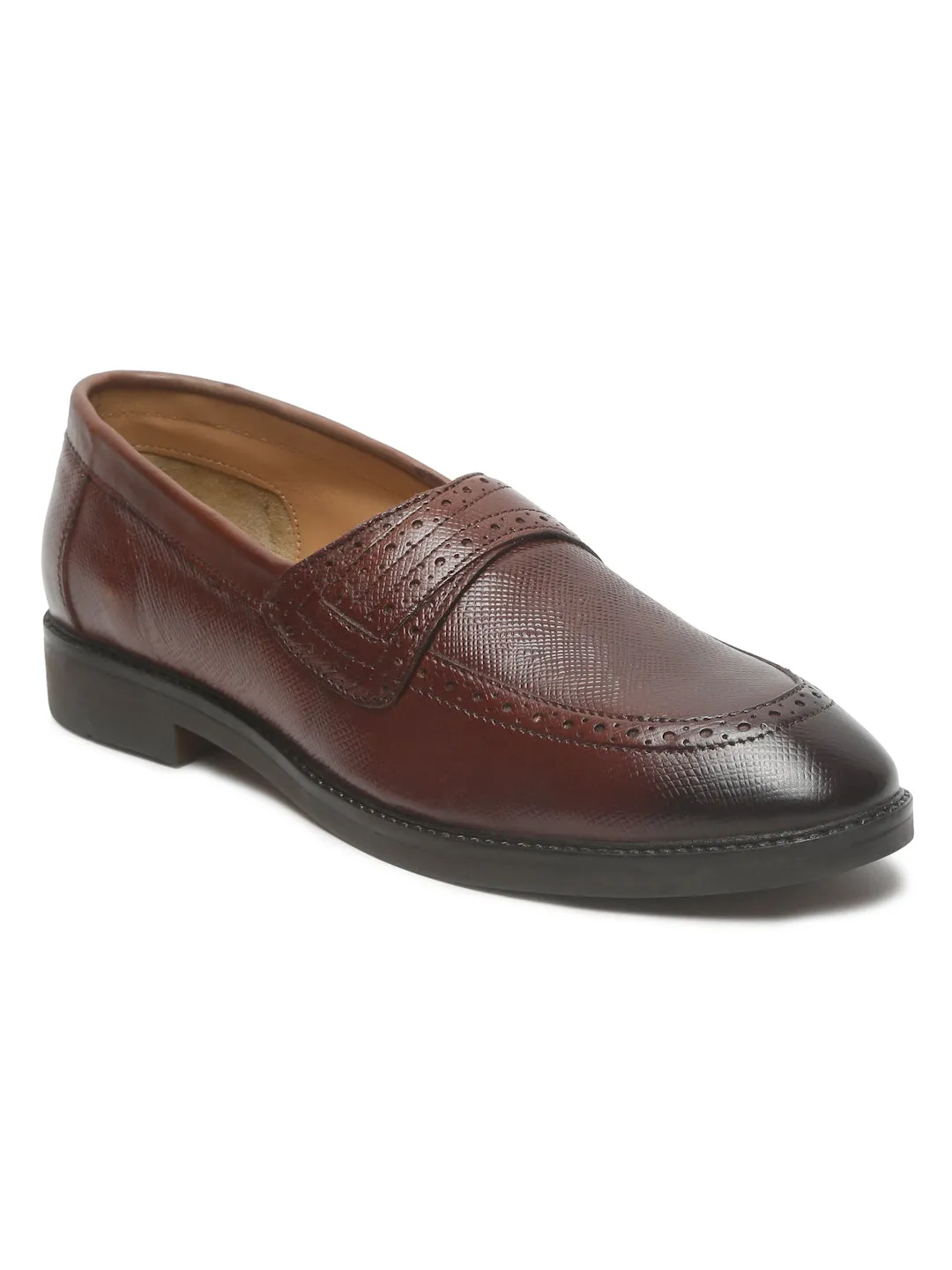 Mens's Brown Texture Leather Loafers