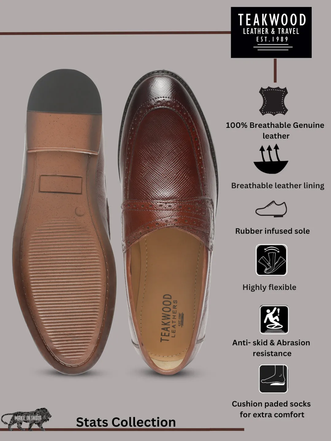 Mens's Brown Texture Leather Loafers