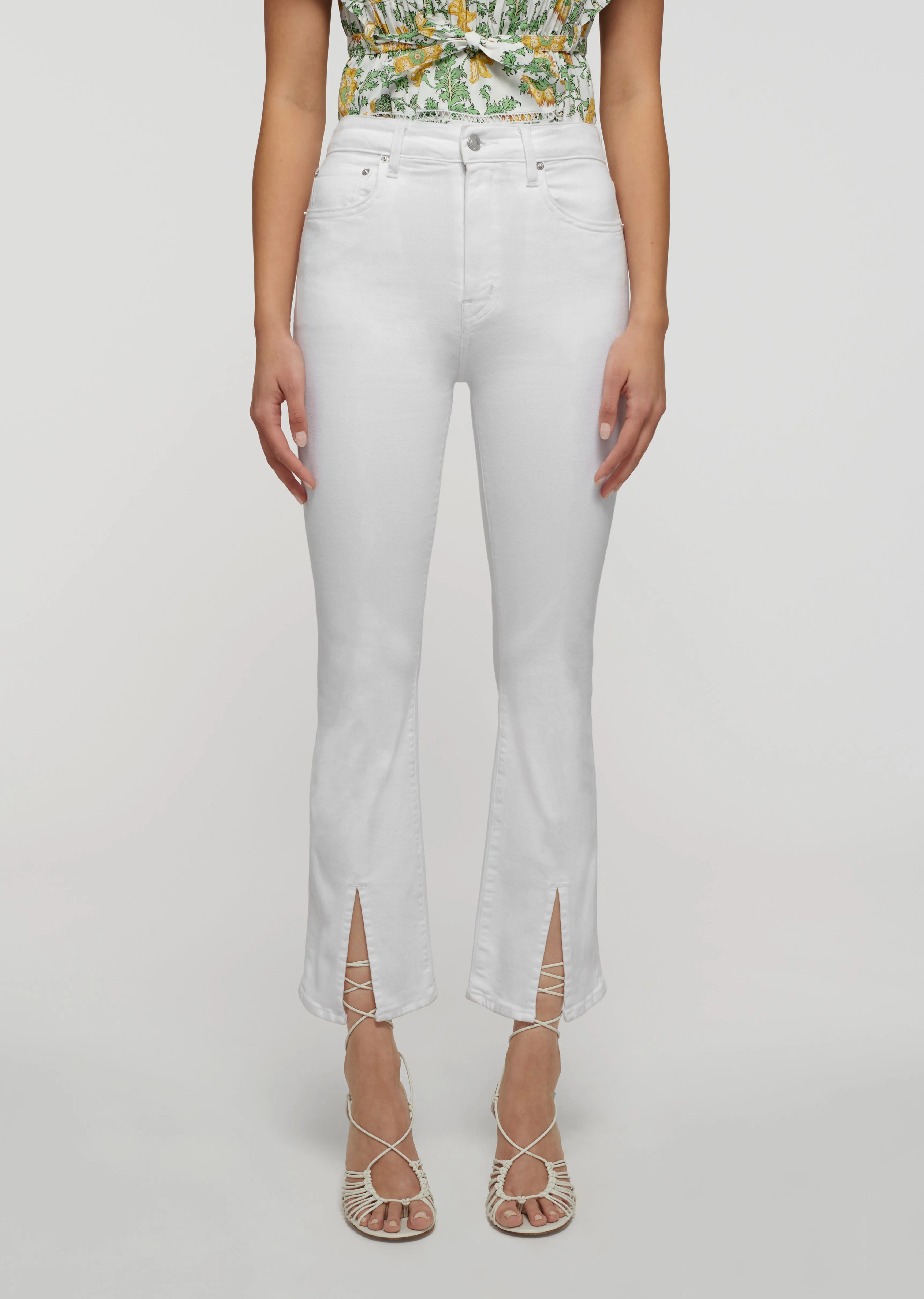 Mira Front Slit Crop Flare Jeans - White