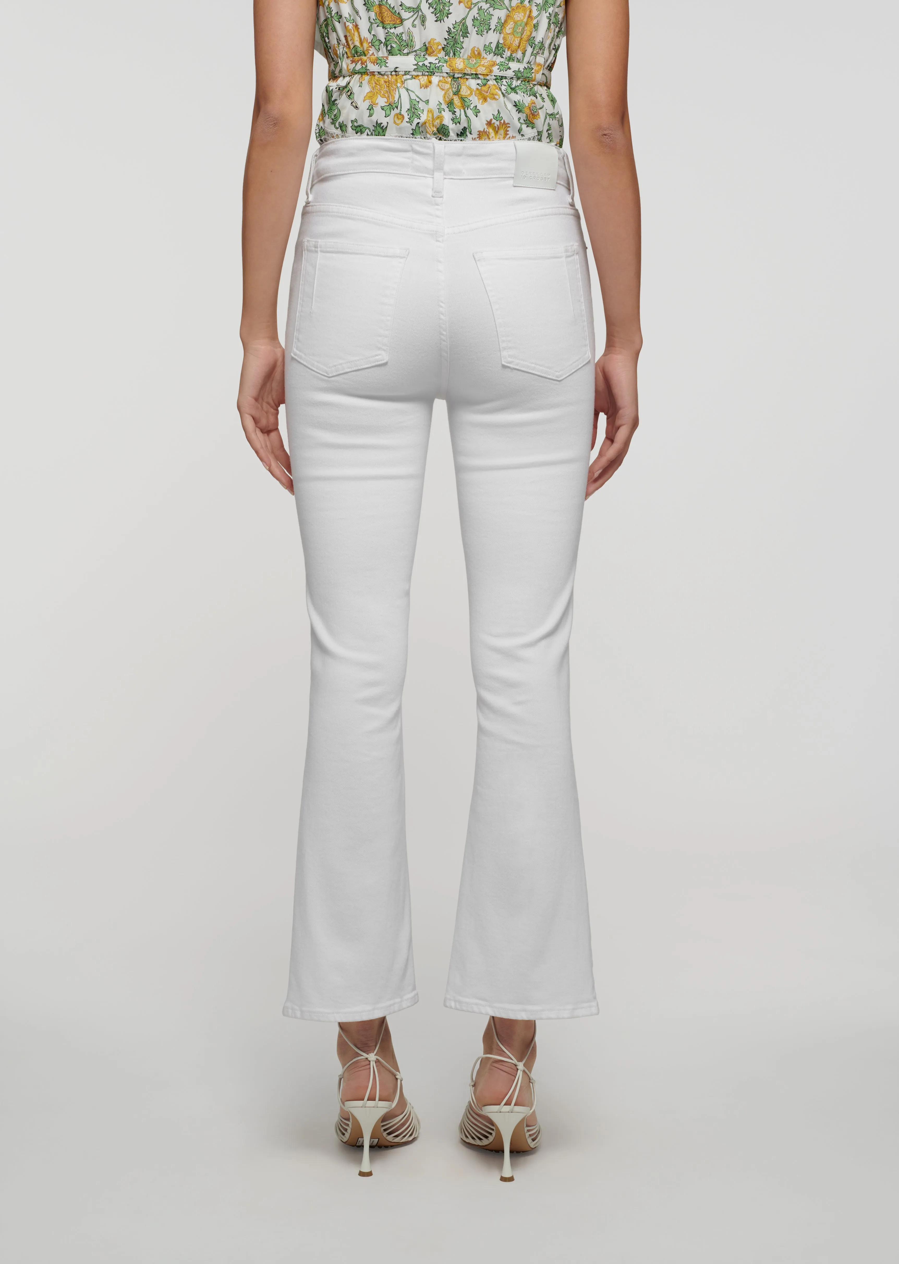 Mira Front Slit Crop Flare Jeans - White