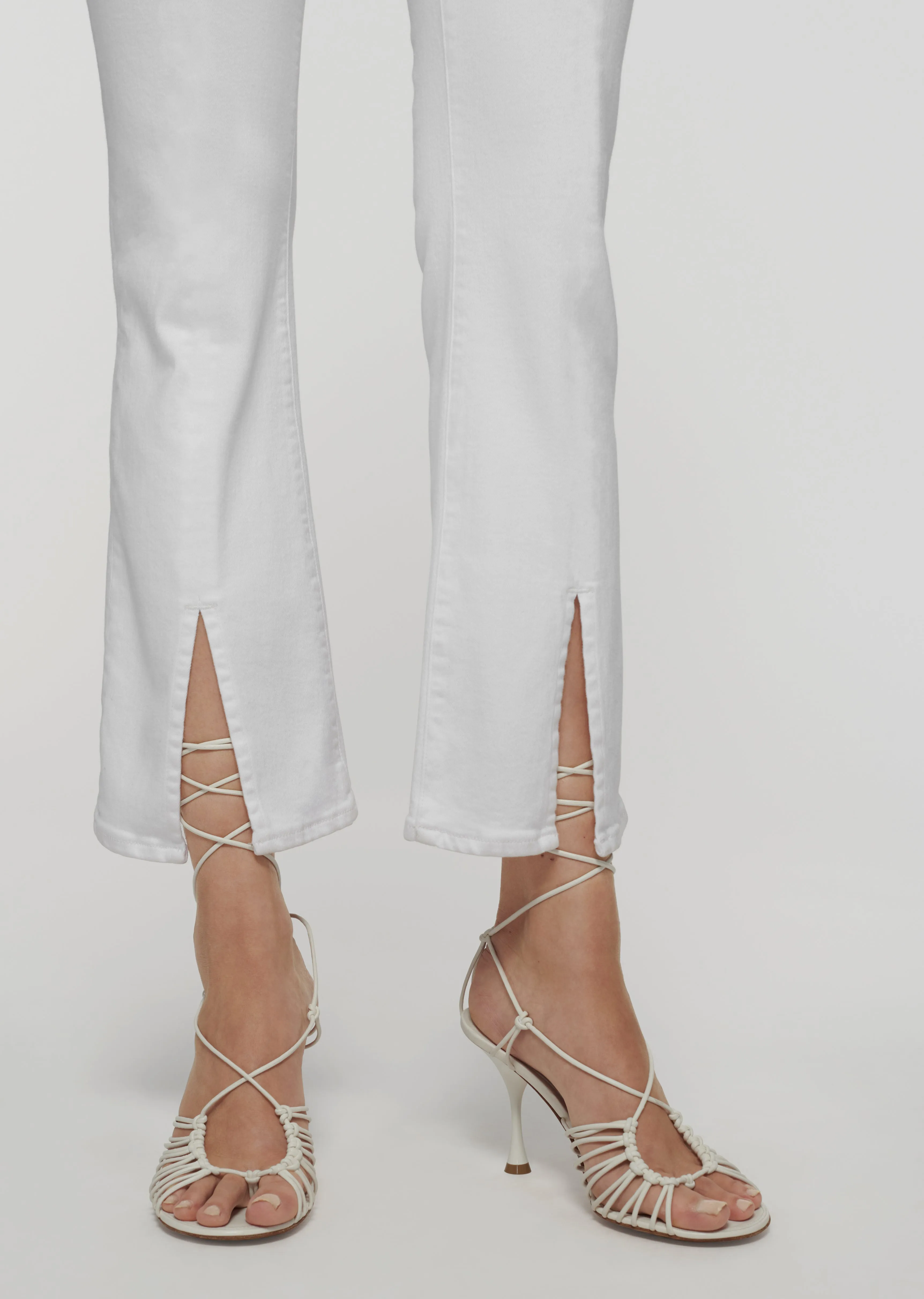 Mira Front Slit Crop Flare Jeans - White