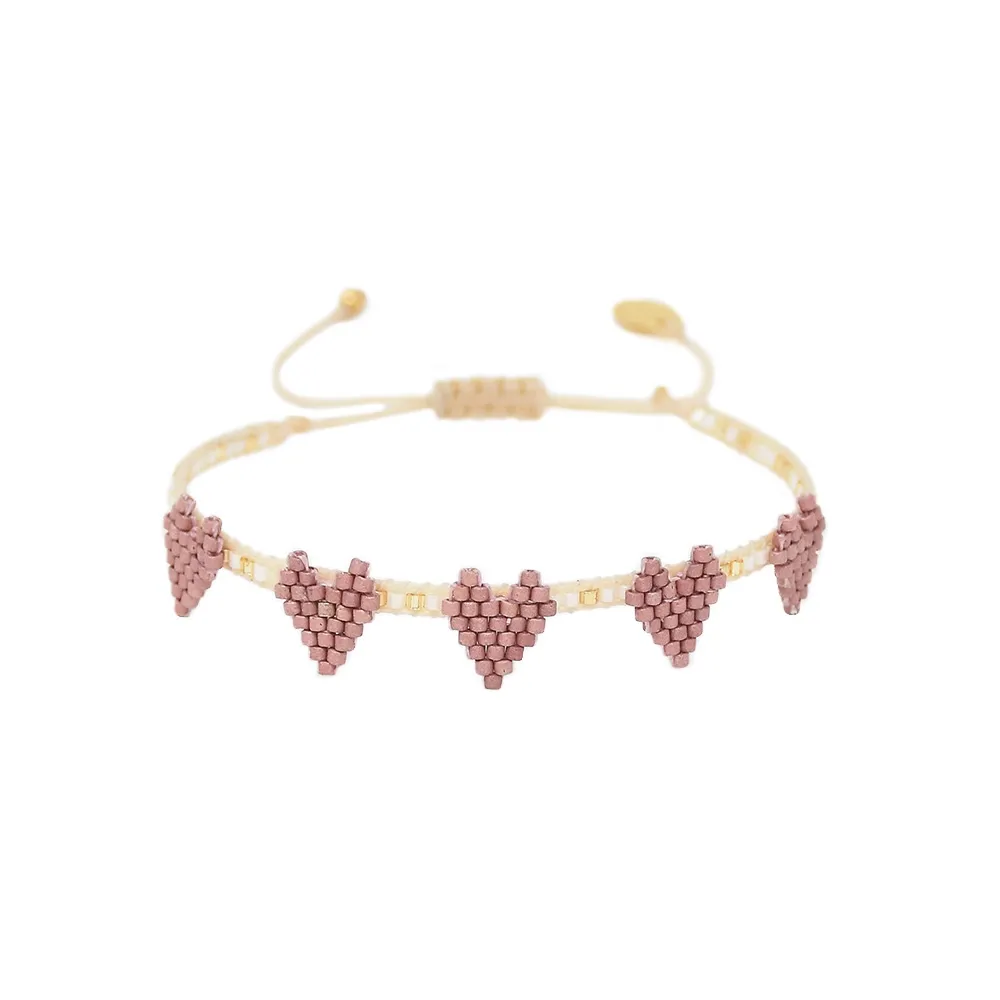 mishky Multi Heart Row Bracelet Pink, Cream and Gold